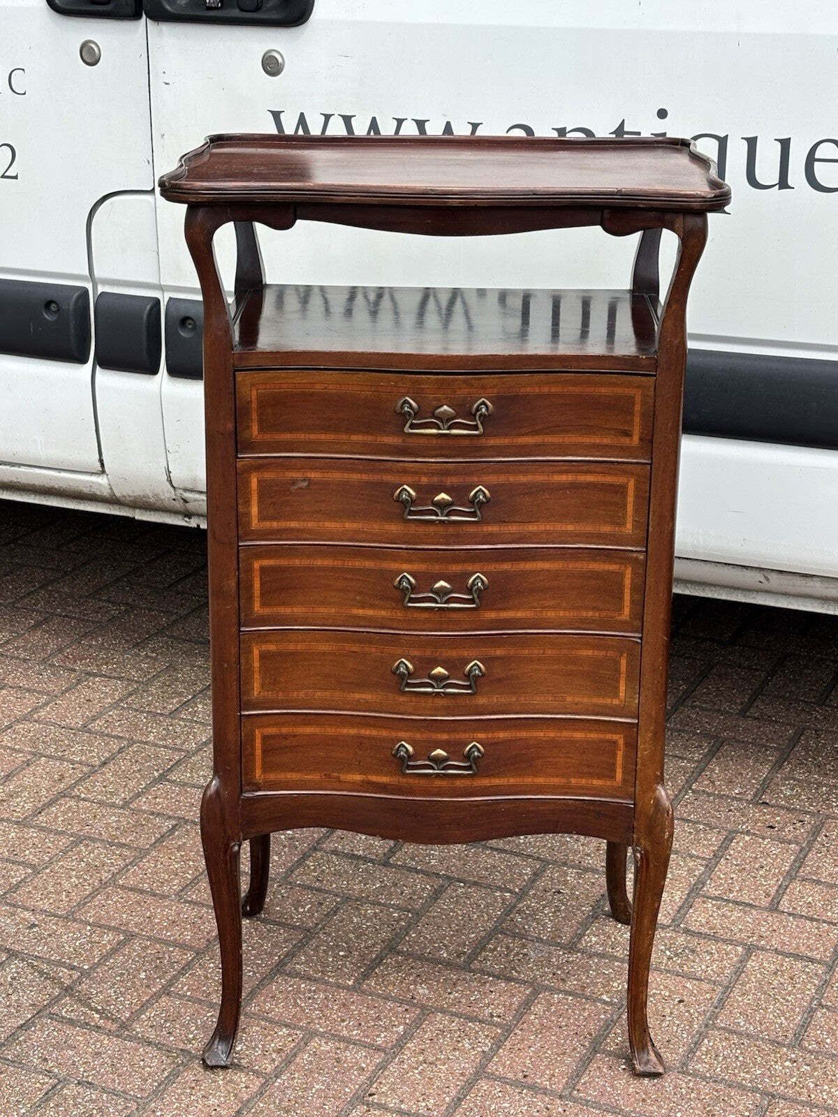 Art Noveau Inlaid Mahogany Set Of Drawers, Tulip Handles. photo for sale