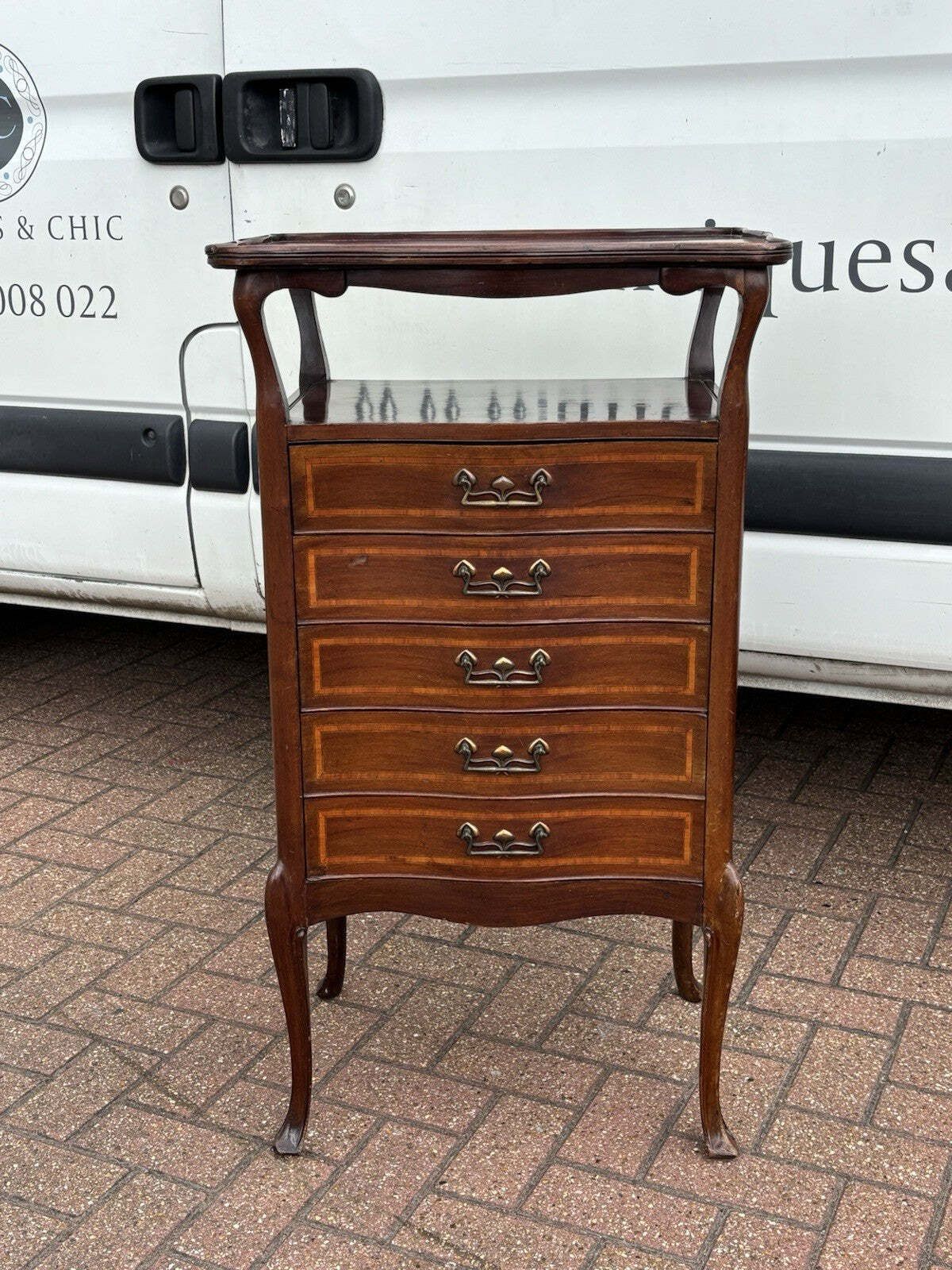 Art Noveau Inlaid Mahogany Set Of Drawers, Tulip Handles. photo 505.0