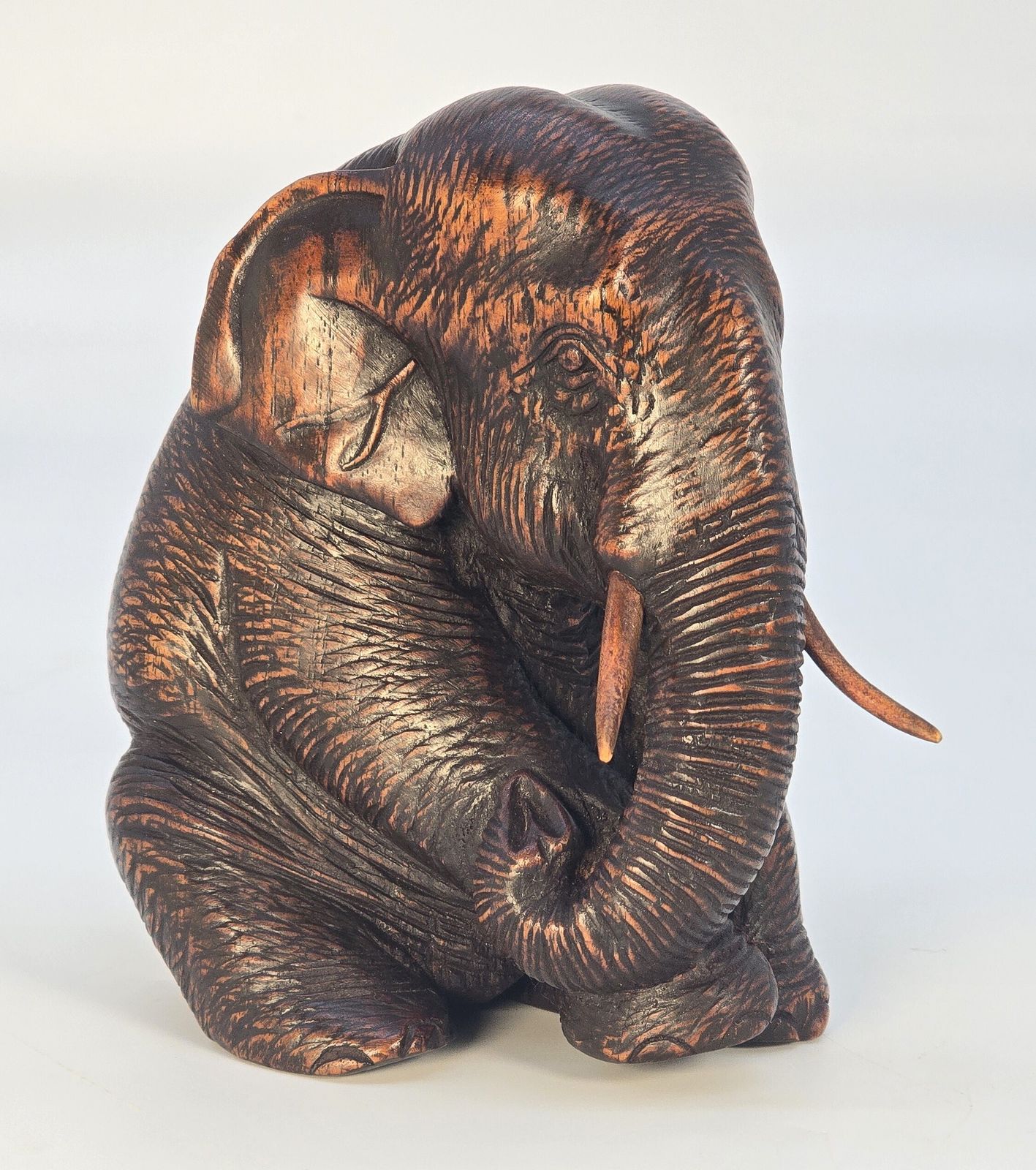 Antique Hardwood Study Of A Seated Elephant, Circa 1890
