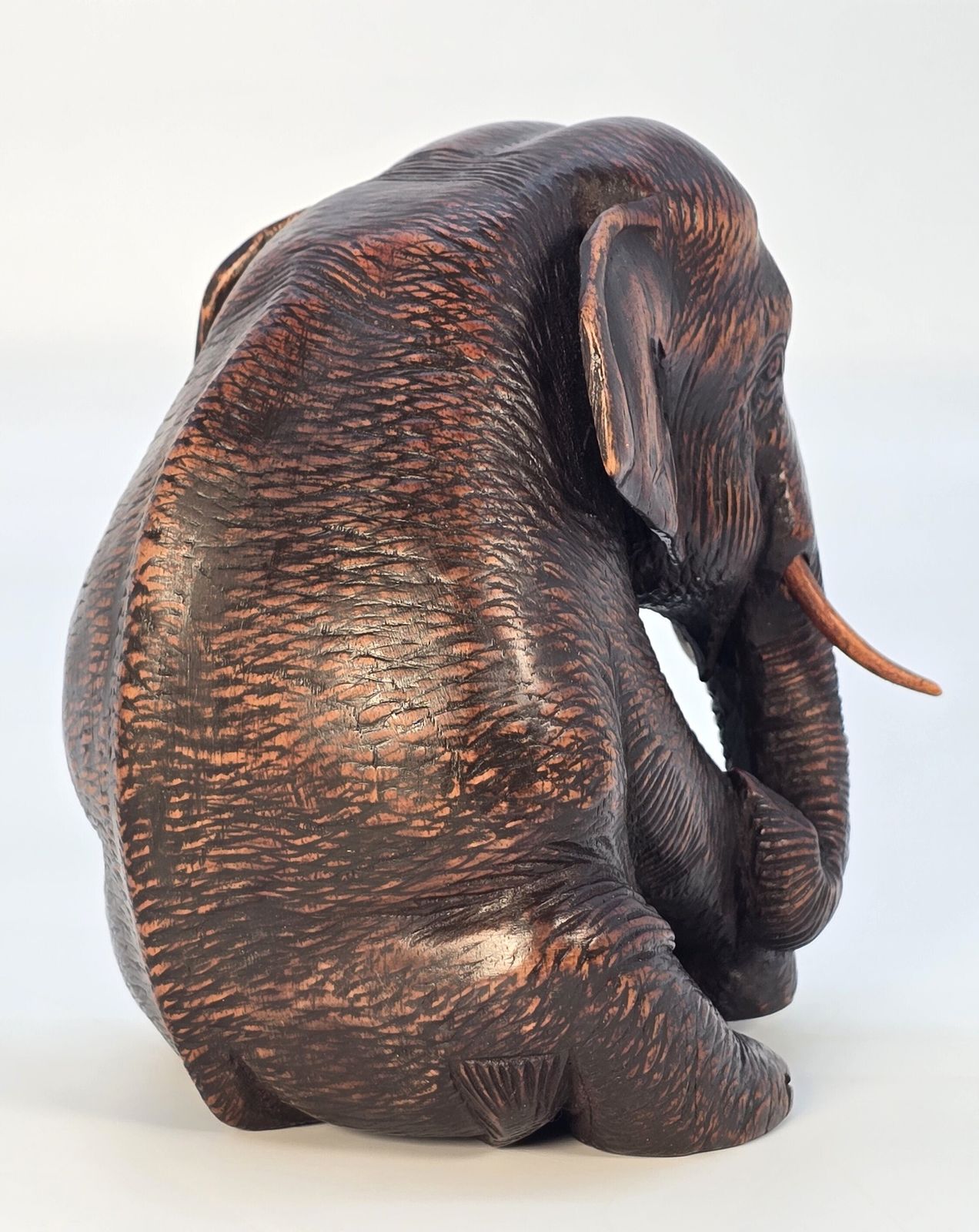 photo furniture Antique Hardwood Study Of A Seated Elephant, Circa 1890