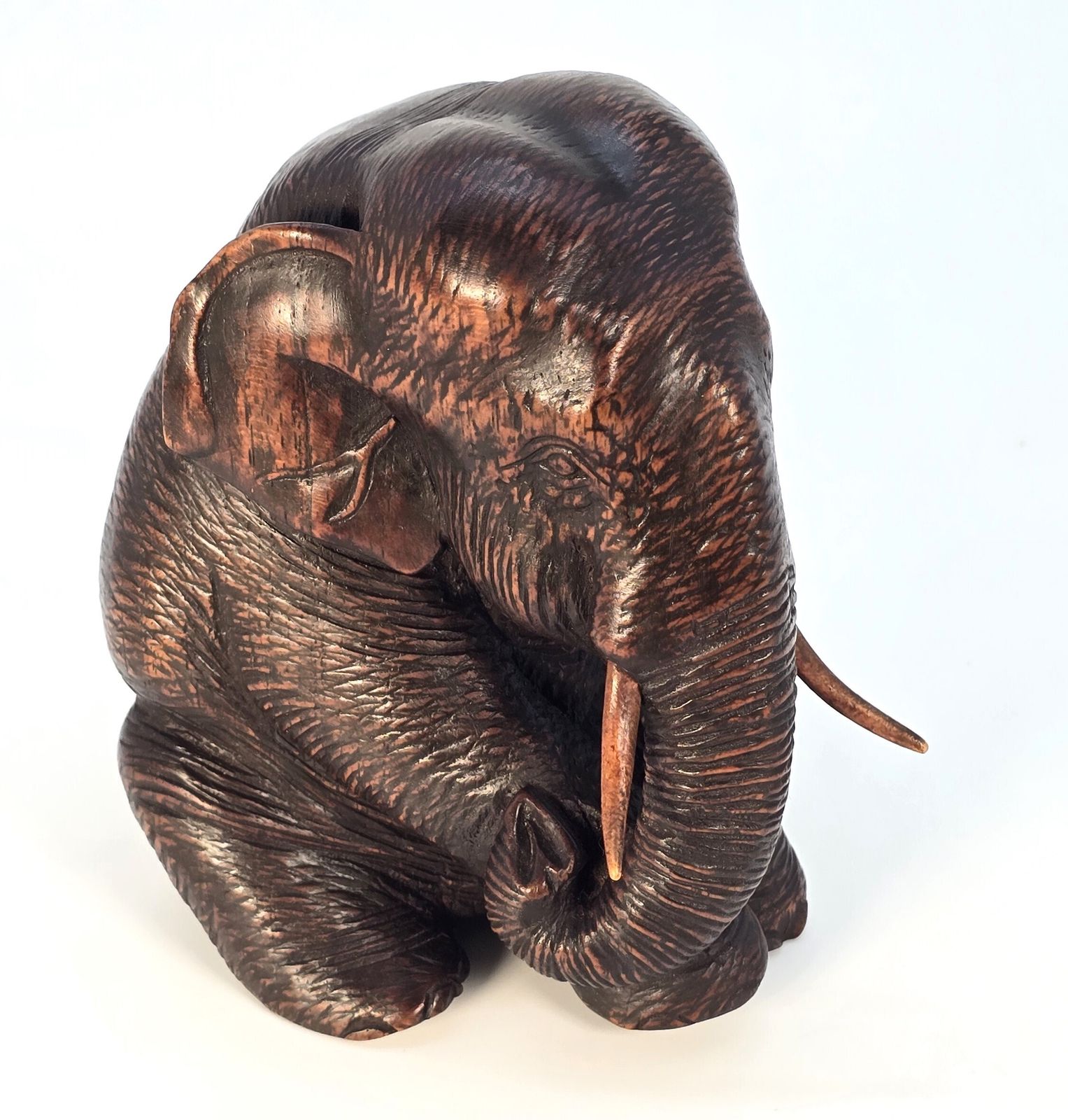 545.0 Antique Hardwood Study Of A Seated Elephant, Circa 1890 photo