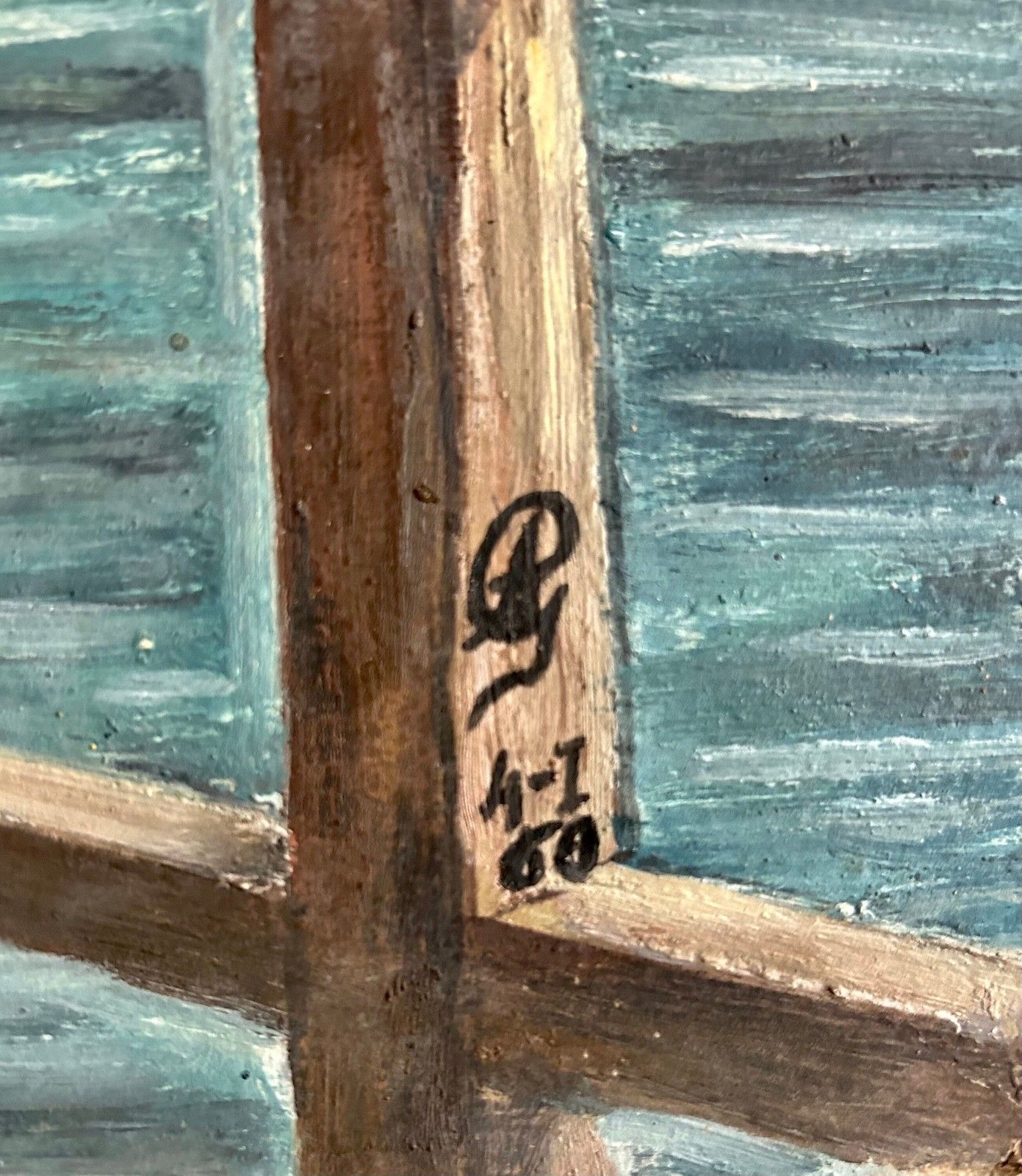 Oil Painting On Cardboard Landscape, River, Half Timbered House photo for sale