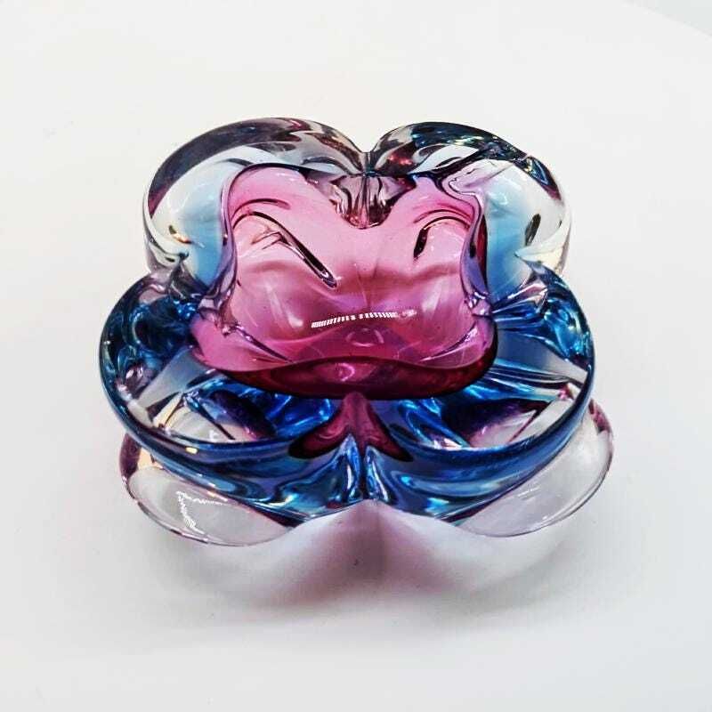 1960s Stunning Pink And Sky Blue Ashtray Or Catch All In Murano Glass. Made In Italy. photo for sale
