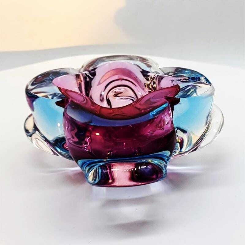 1960s Stunning Pink And Sky Blue Ashtray Or Catch All In Murano Glass. Made In Italy. photo 199.0