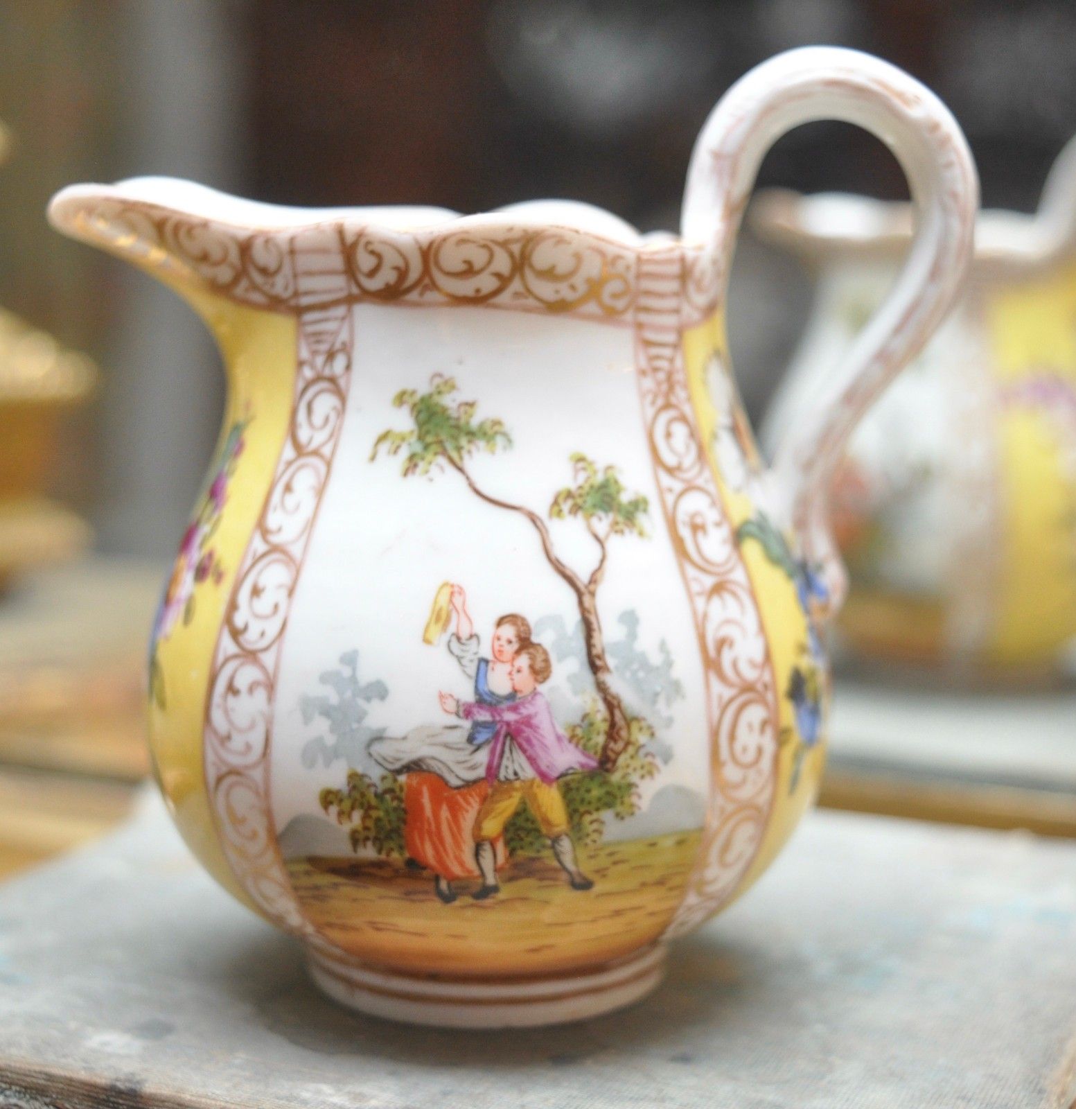 A Superb Little C19th Meissen Cream Jug In Yellow, Hand Painted, Meissen Mark photo buy