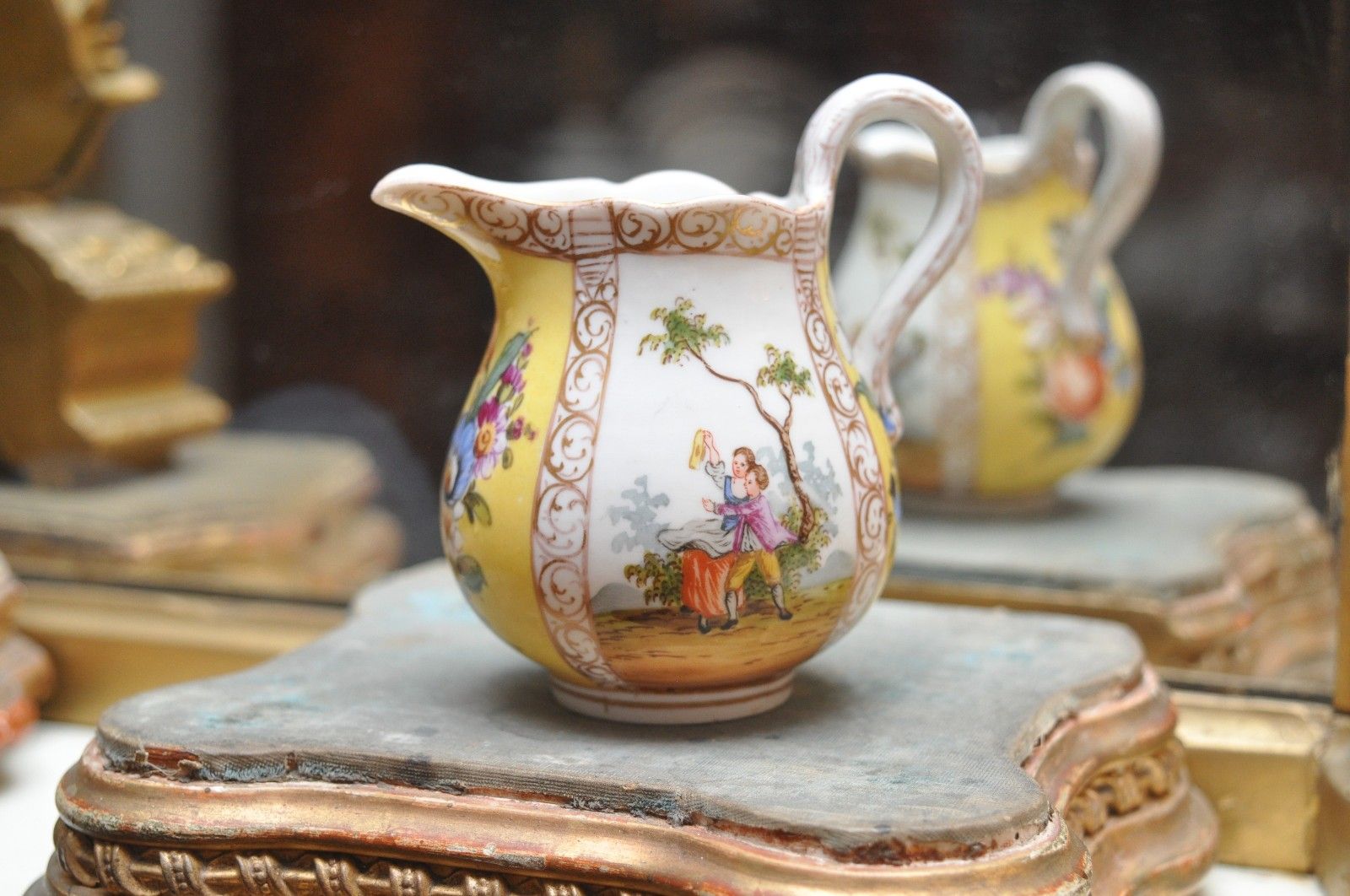 A Superb Little C19th Meissen Cream Jug In Yellow, Hand Painted, Meissen Mark photo vintage