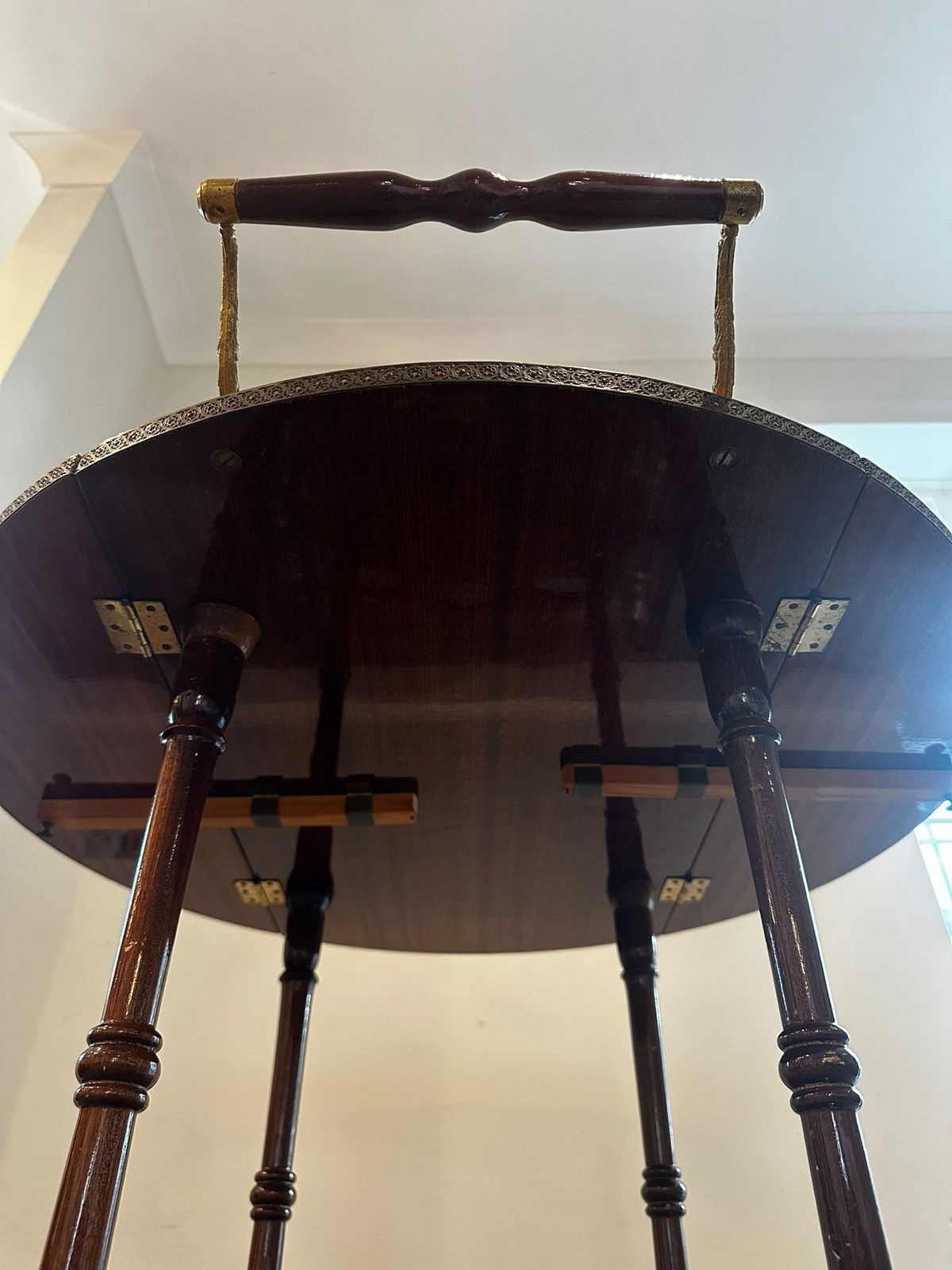 Serving Drink Bar Cart Trolley With Side Flaps, Marquetry Inlays, 1970s. photo for sale