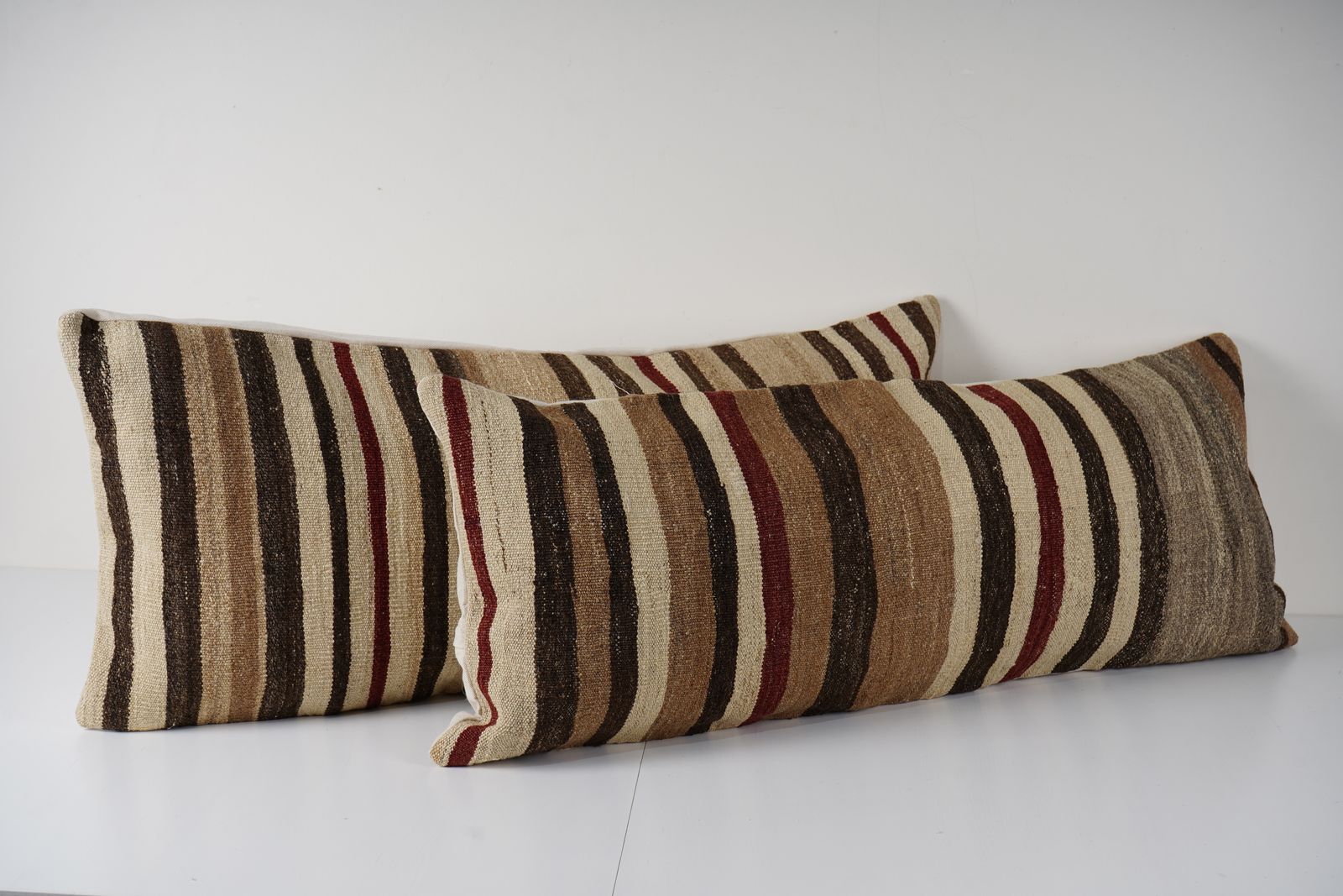 Ethnic Striped Turkish Kilim Pillow Cover, Geometric Patterned Anatolian Cotton Kilim Pillow, Pair Kilim Pillow Cover photo for sale