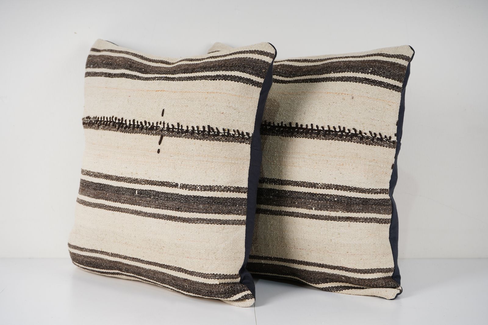 Striped Bohemian Turkish Kilim Pillow   Set Of Two Wool Cushion For Rustic Home Interiors photo furniture