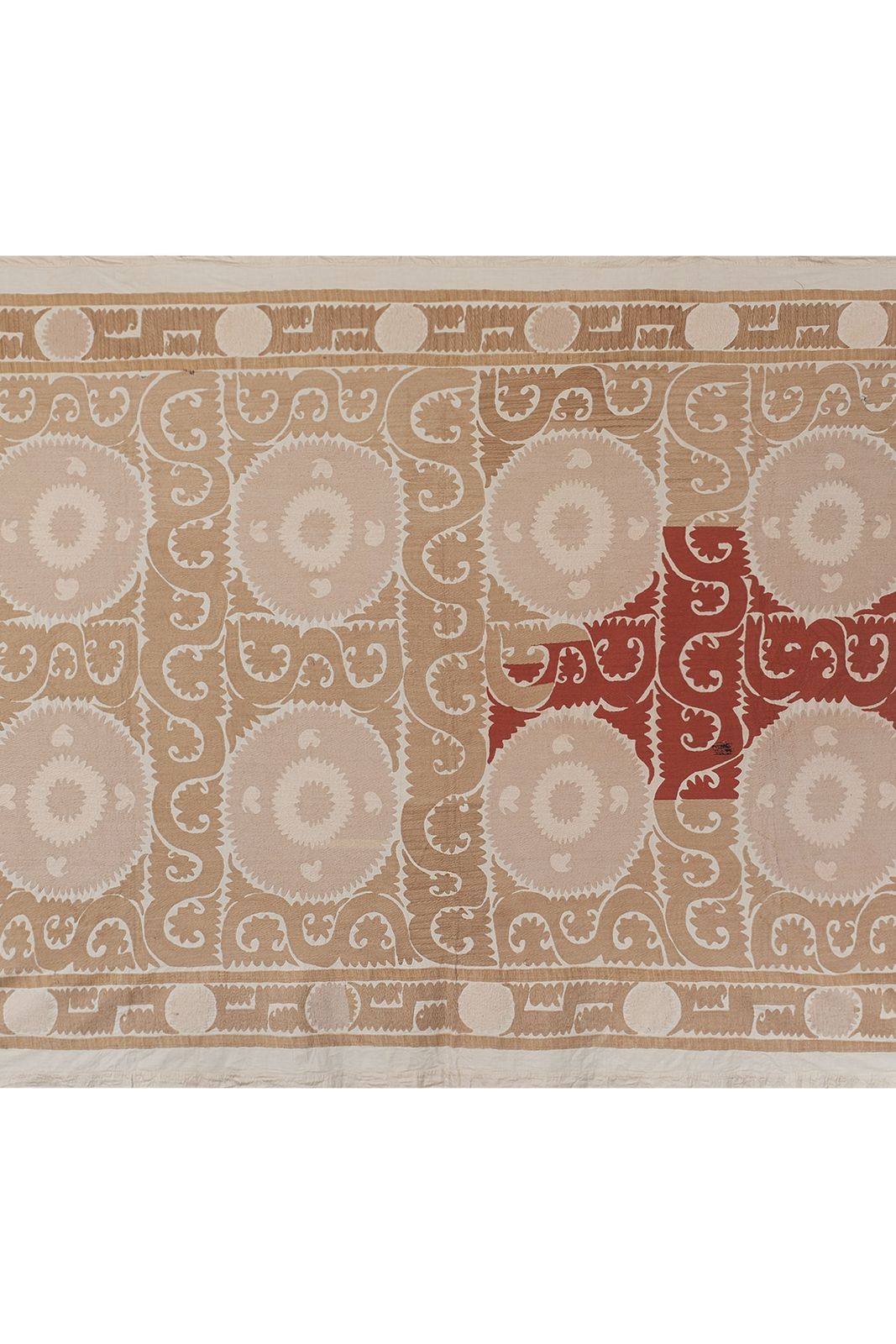 Suzani Bedspread   Red  Camel And Pink Wall Decor, Neutral Color Suzani Bedspread, Embroidered Uzbek Wall Hanging Decor photo for sale