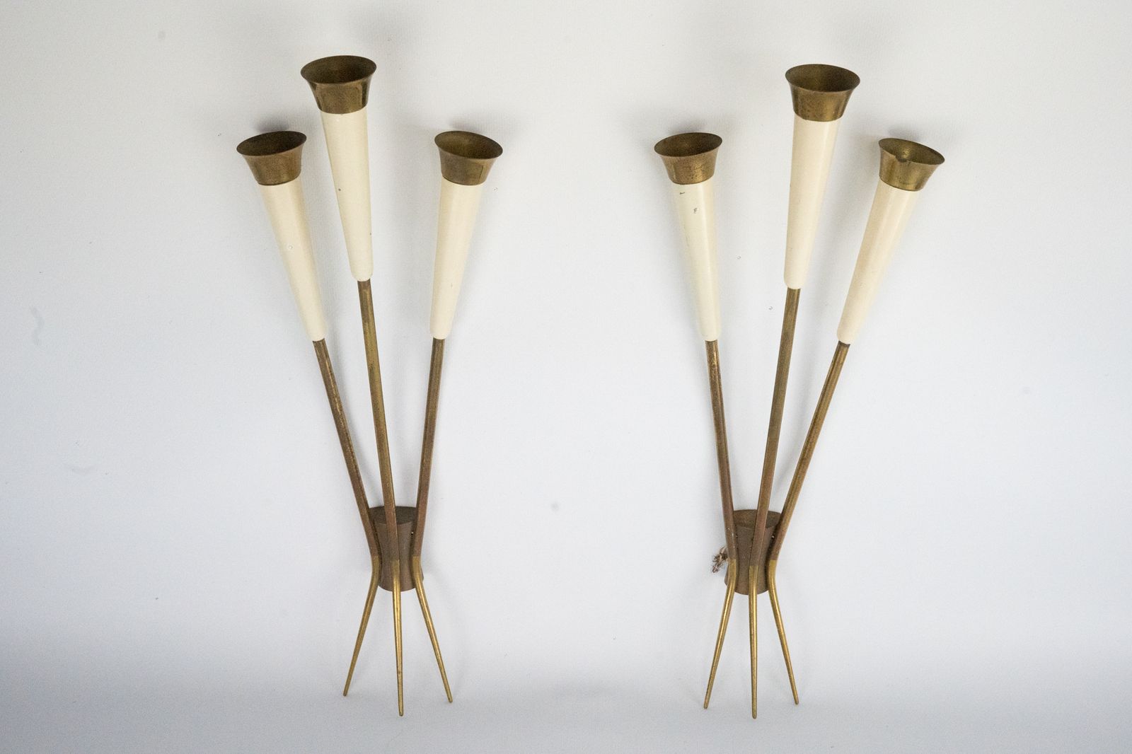 Mid Century Pair Of Large Brass Sconces Attributable To Stilnovo. Italy 1950s photo furniture