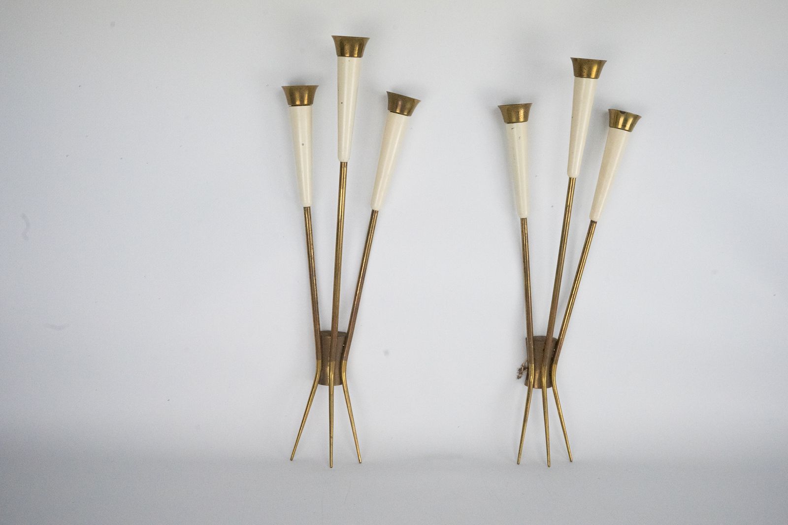 Mid Century Pair Of Large Brass Sconces Attributable To Stilnovo. Italy 1950s photo for sale