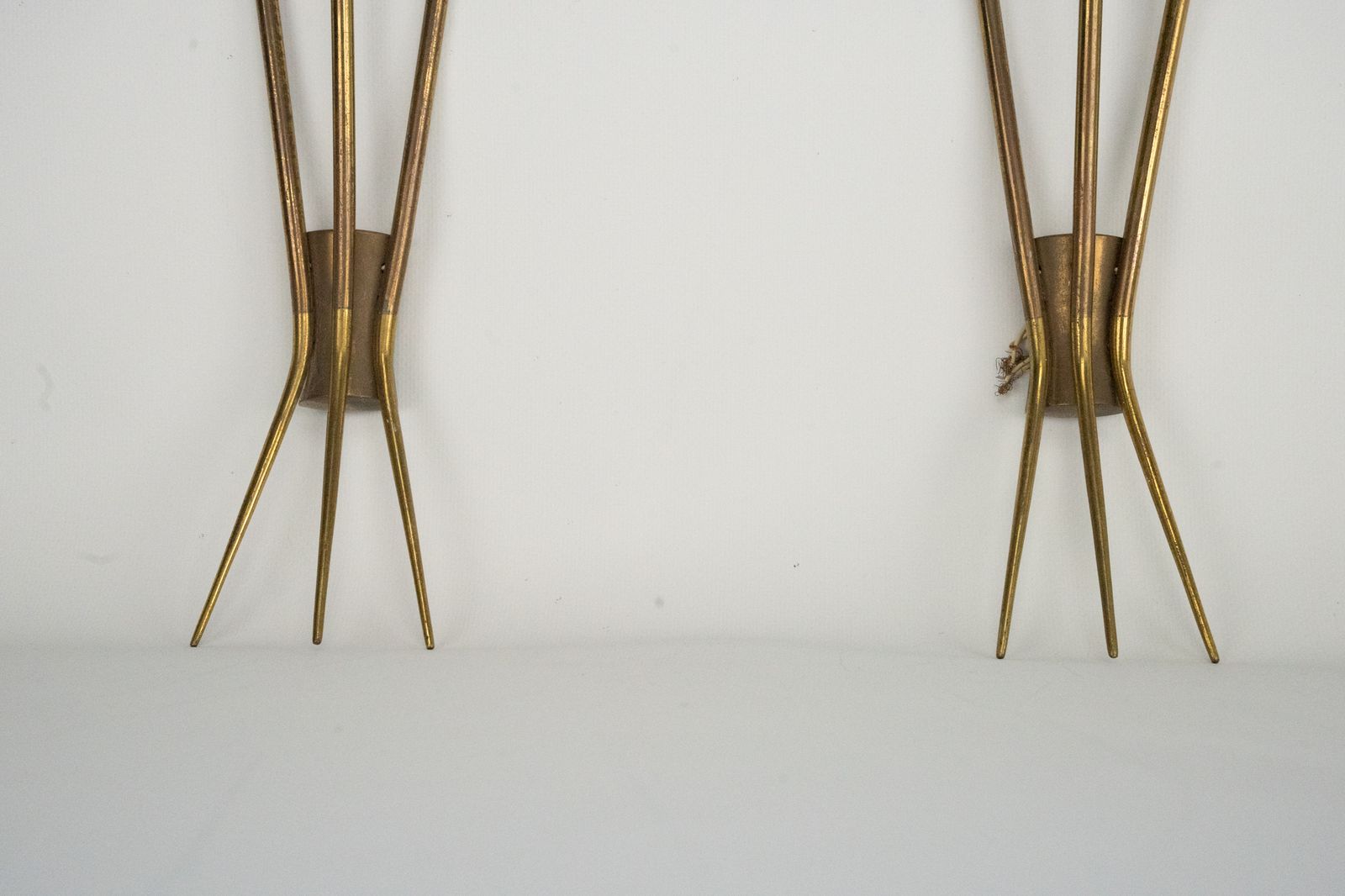 Mid Century Pair Of Large Brass Sconces Attributable To Stilnovo. Italy 1950s photo vintage