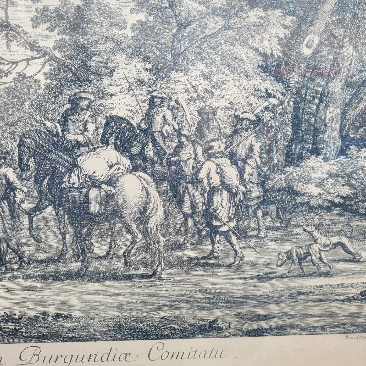 Framed Engraving, View Of Gray Franche Comté, 18th Century photo for sale