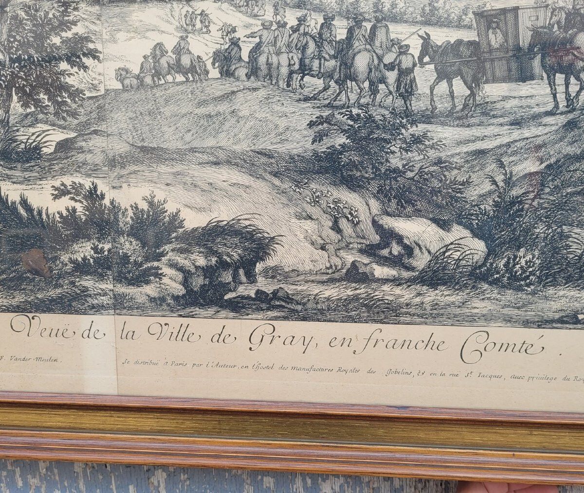 Framed Engraving, View Of Gray Franche Comté, 18th Century photo vinterior