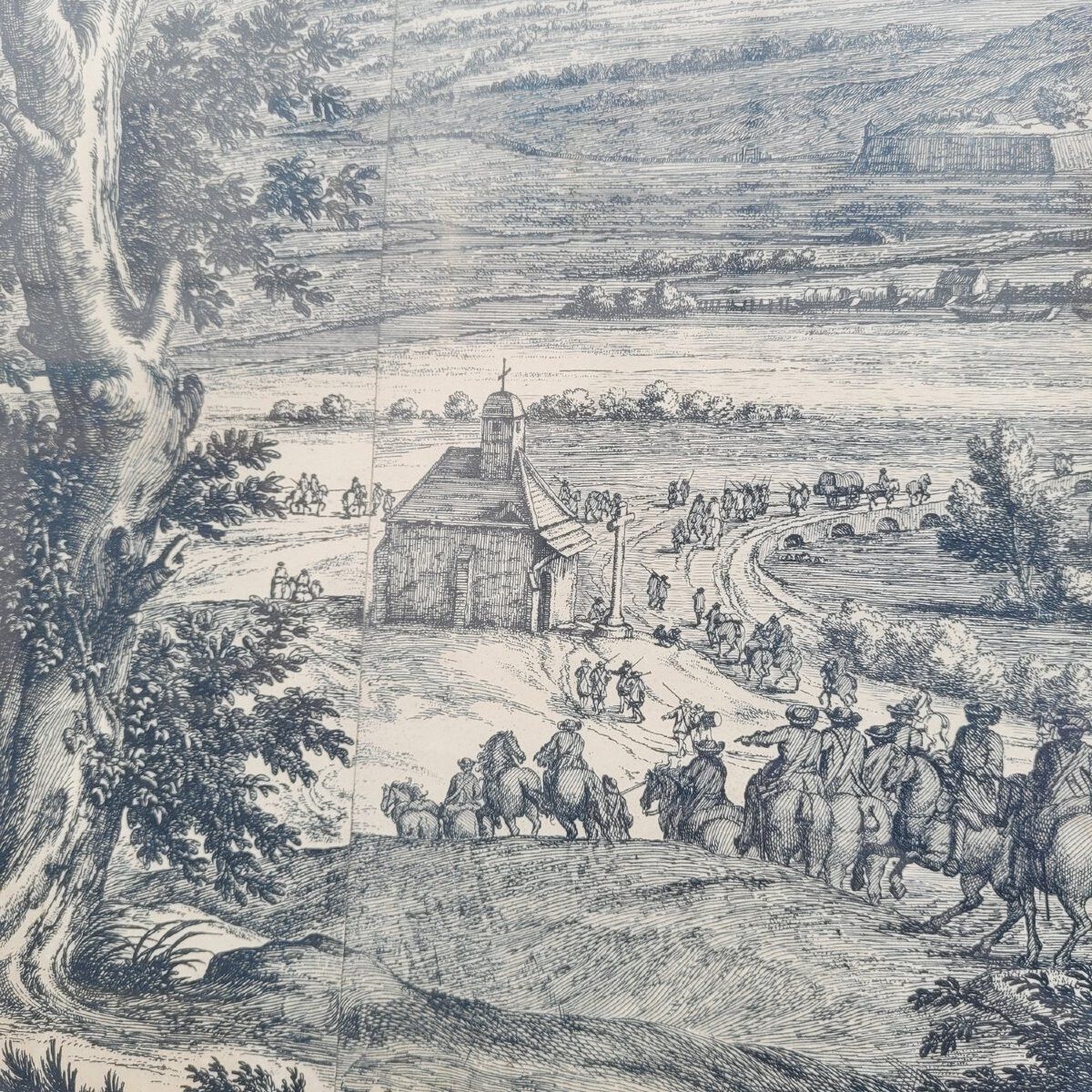 Framed Engraving, View Of Gray Franche Comté, 18th Century photo vintage