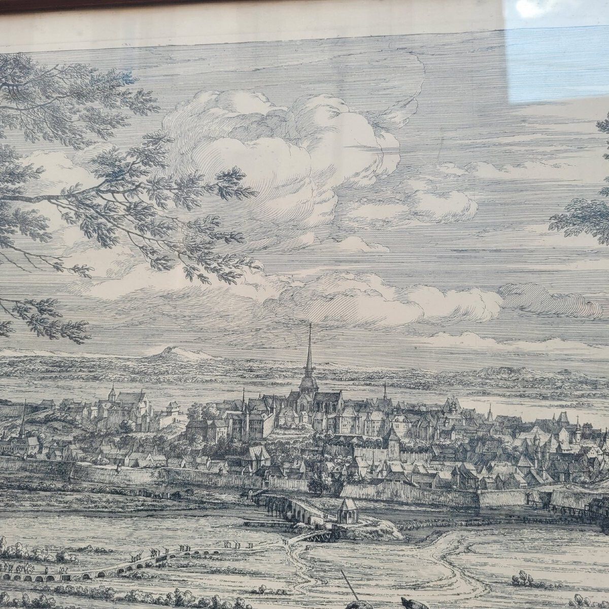 Art Framed Engraving, View Of Gray Franche Comté, 18th Century photo