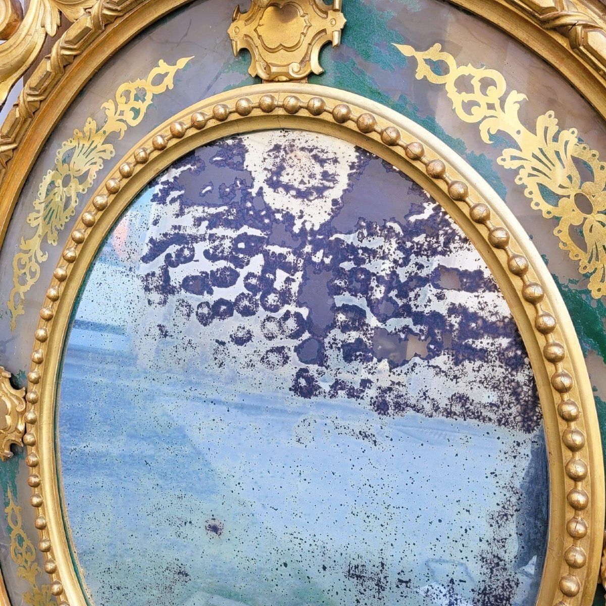 Large Oval Mirror In Gilded Wood, Napoleon III, 19th Century photo 2800.0