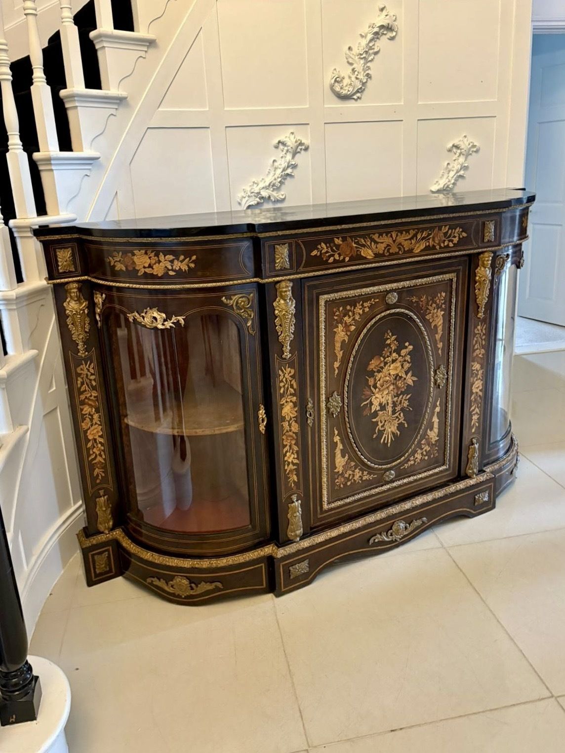 photo for sale Outstanding Quality Antique 19th Century Ebonised And Inlaid Floral Marquetry Credenza