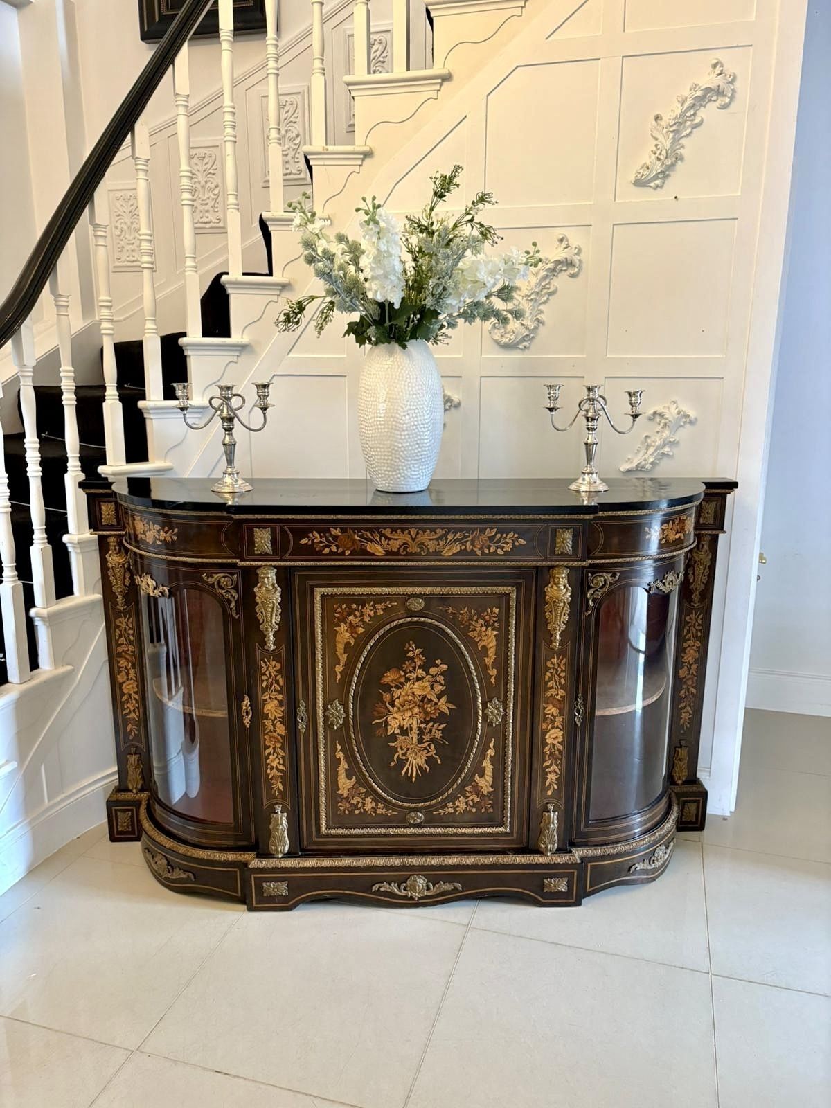 11500.0 Outstanding Quality Antique 19th Century Ebonised And Inlaid Floral Marquetry Credenza photo
