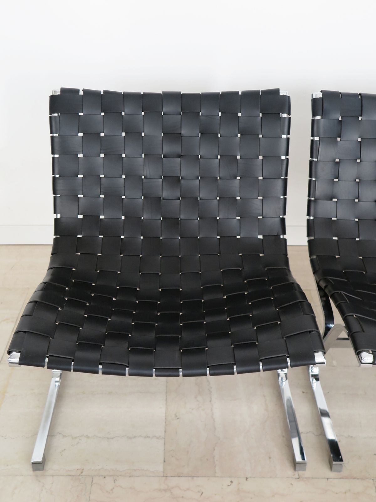 Luar Ross Littel For Icf Midcentury Black Leather Metal Armchairs, Iatly 1965 photo vinterior
