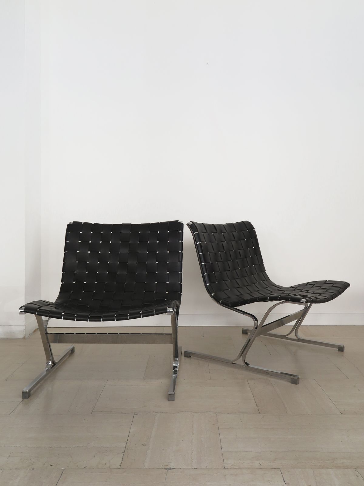 Luar Ross Littel For Icf Midcentury Black Leather Metal Armchairs, Iatly 1965 photo Furniture