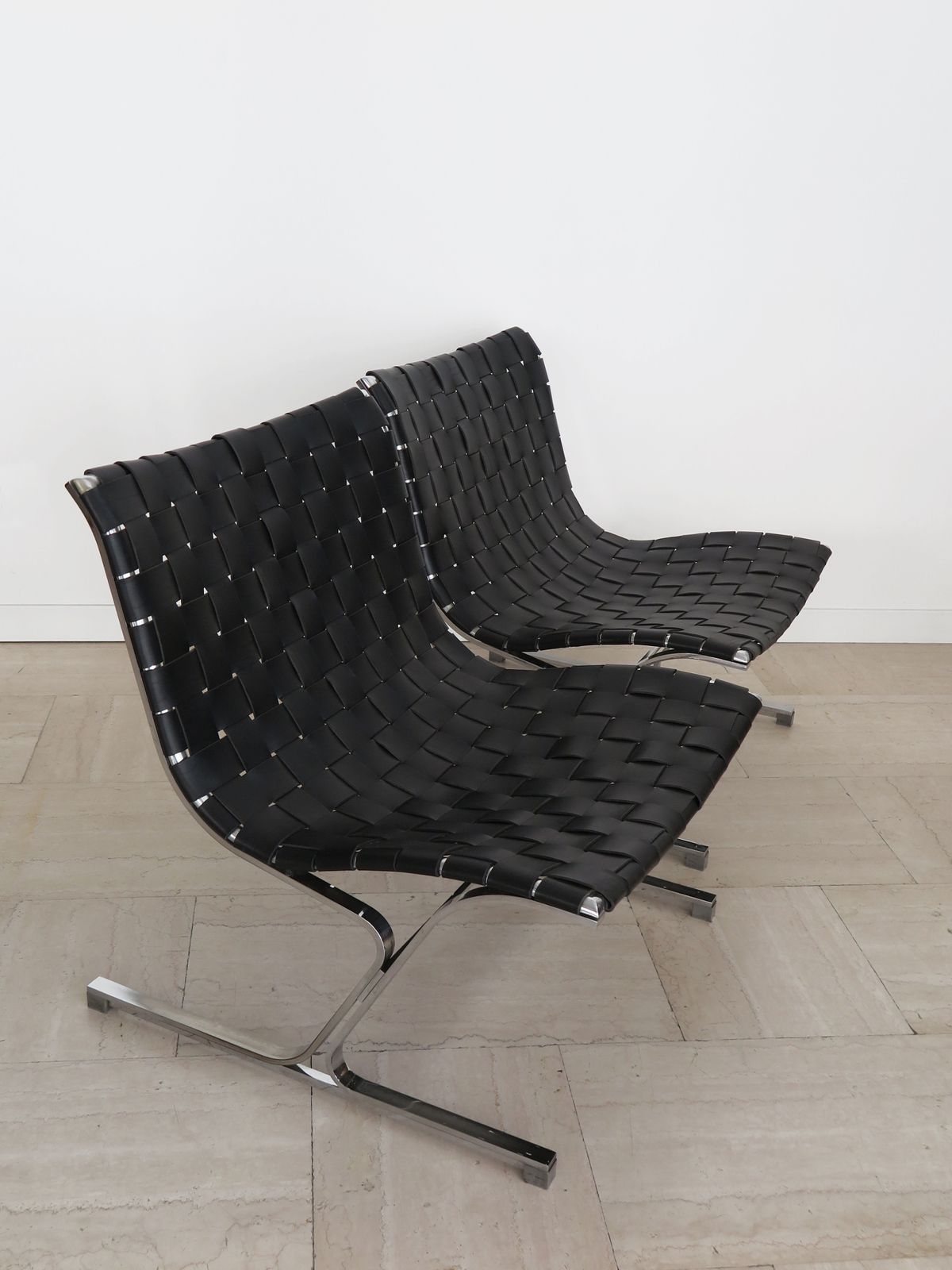 Luar Ross Littel For Icf Midcentury Black Leather Metal Armchairs, Iatly 1965 photo furniture