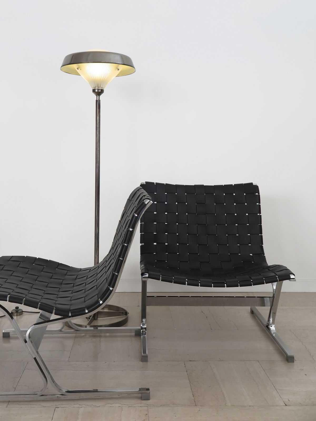 Luar Ross Littel For Icf Midcentury Black Leather Metal Armchairs, Iatly 1965 photo for sale