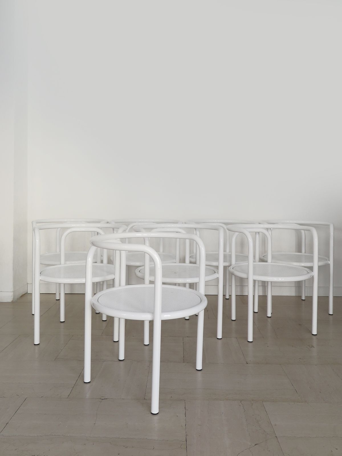Gae Aulenti For Poltronova White Metal Chairs Model Locus, Italy 1960s photo for sale