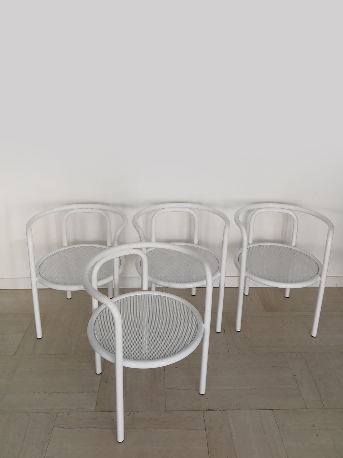 Gae Aulenti For Poltronova White Metal Chairs Model Locus, Italy 1960s photo vinterior