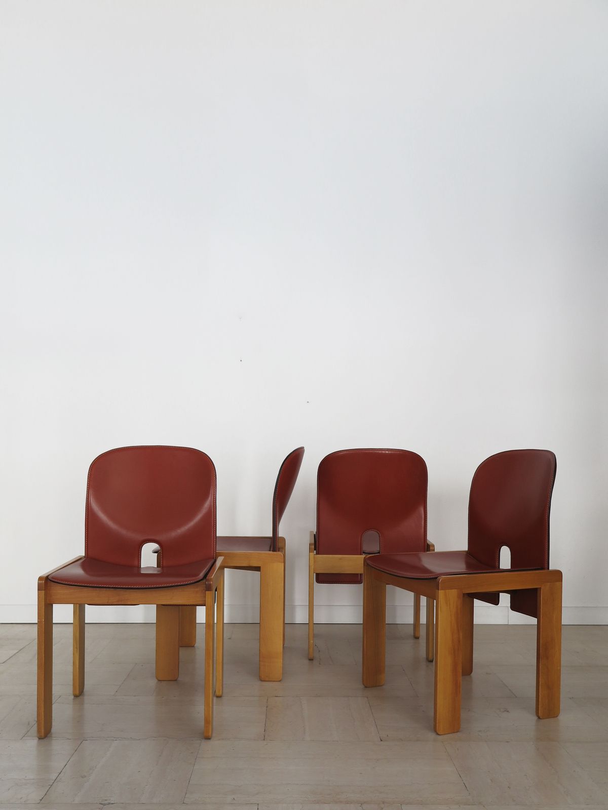 Afra Tobia Scarpa Cassina Midcentury Leather Wood Dining Chairs, Italy 1960s photo Furniture