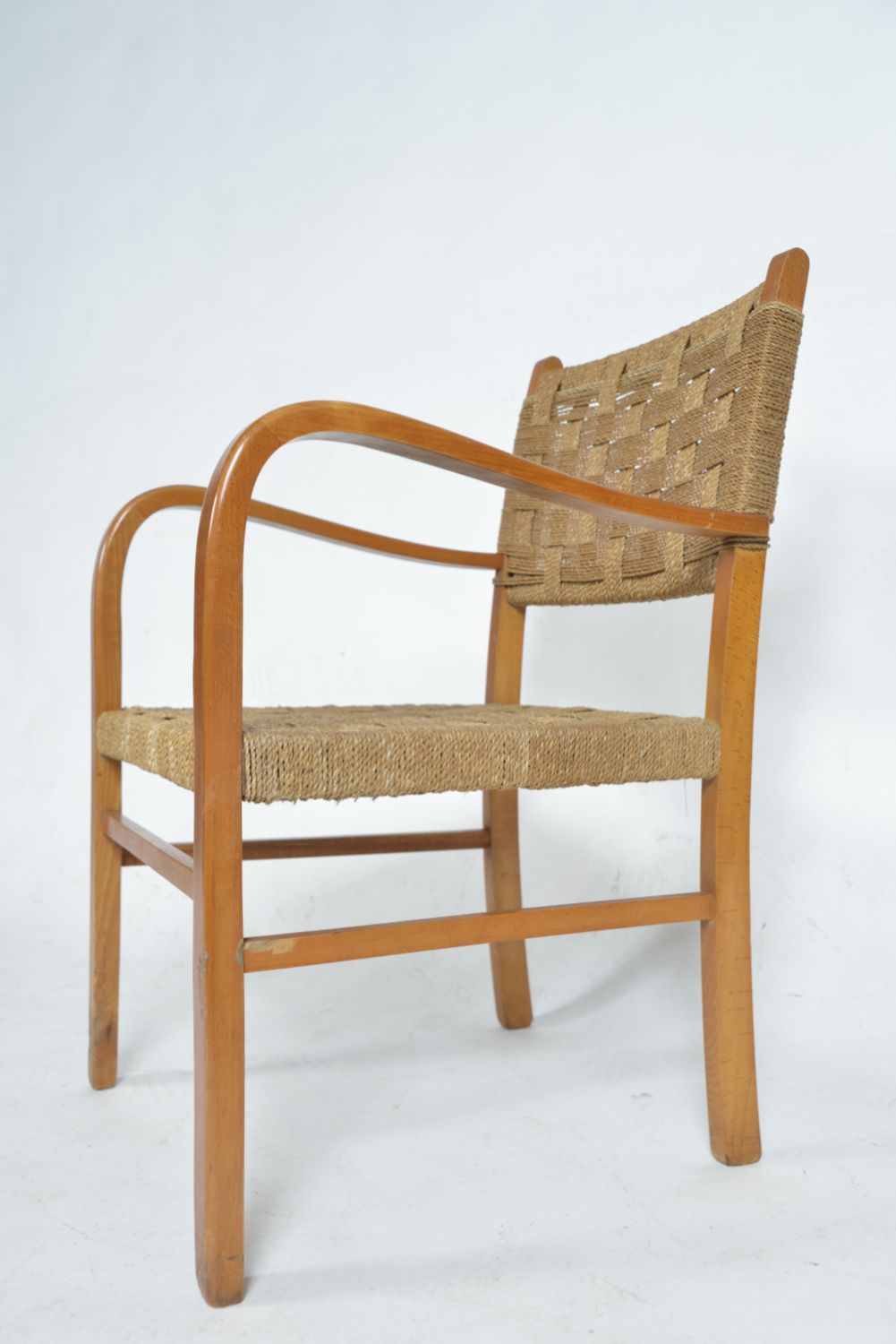 1930s Swedish Beech Rope Cord Armchair By Axel Larsson For Bodafors Scandinavian Midcentury photo vintage