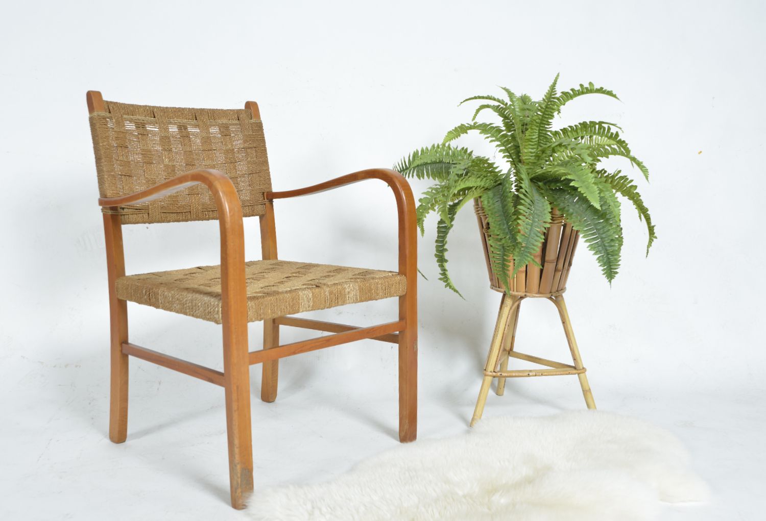 photo buy 1930s Swedish Beech Rope Cord Armchair By Axel Larsson For Bodafors Scandinavian Midcentury