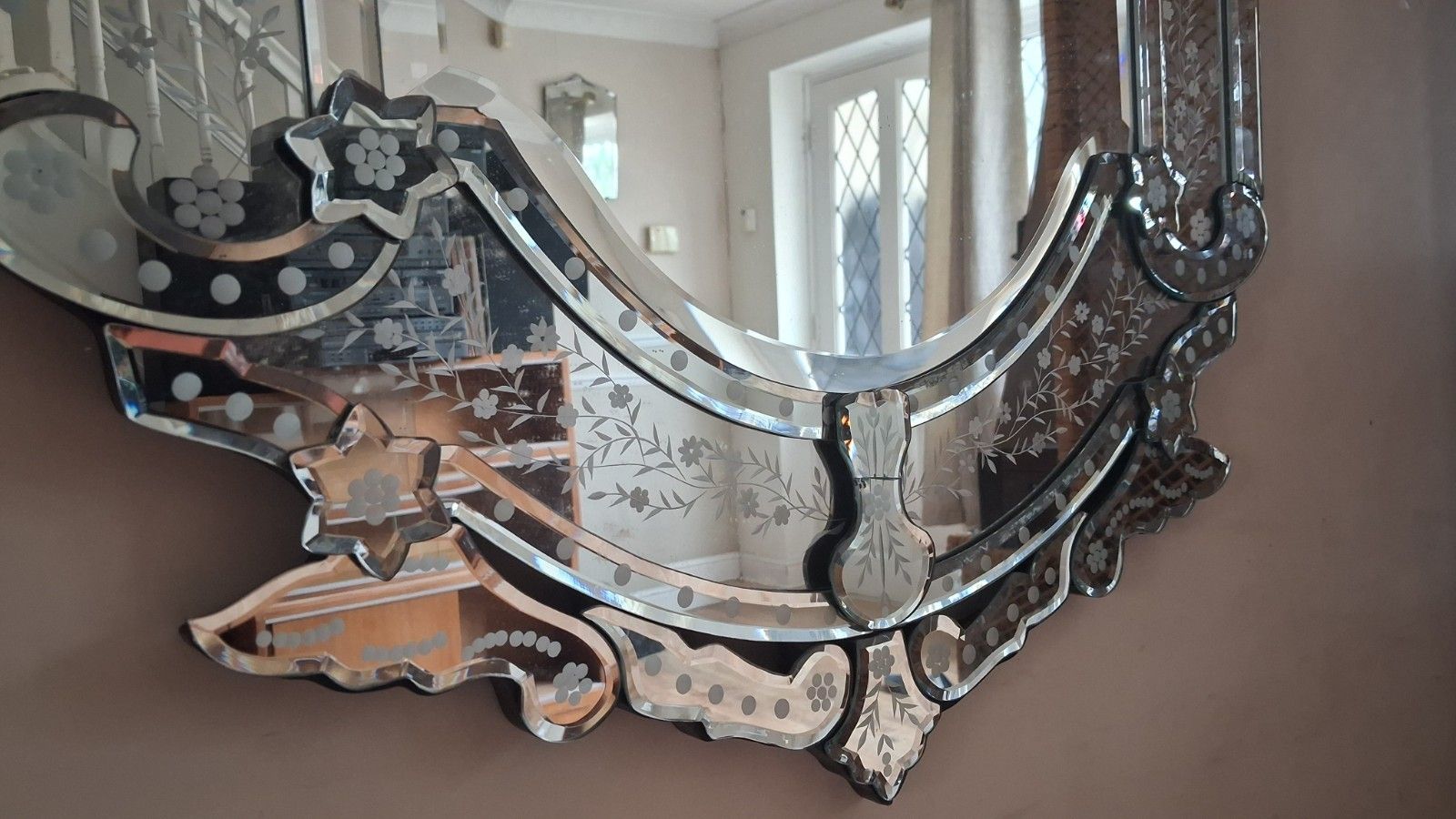 Beautiful Venetian Etched And Bevelled Glass Ornate Large Mirror photo 606.0