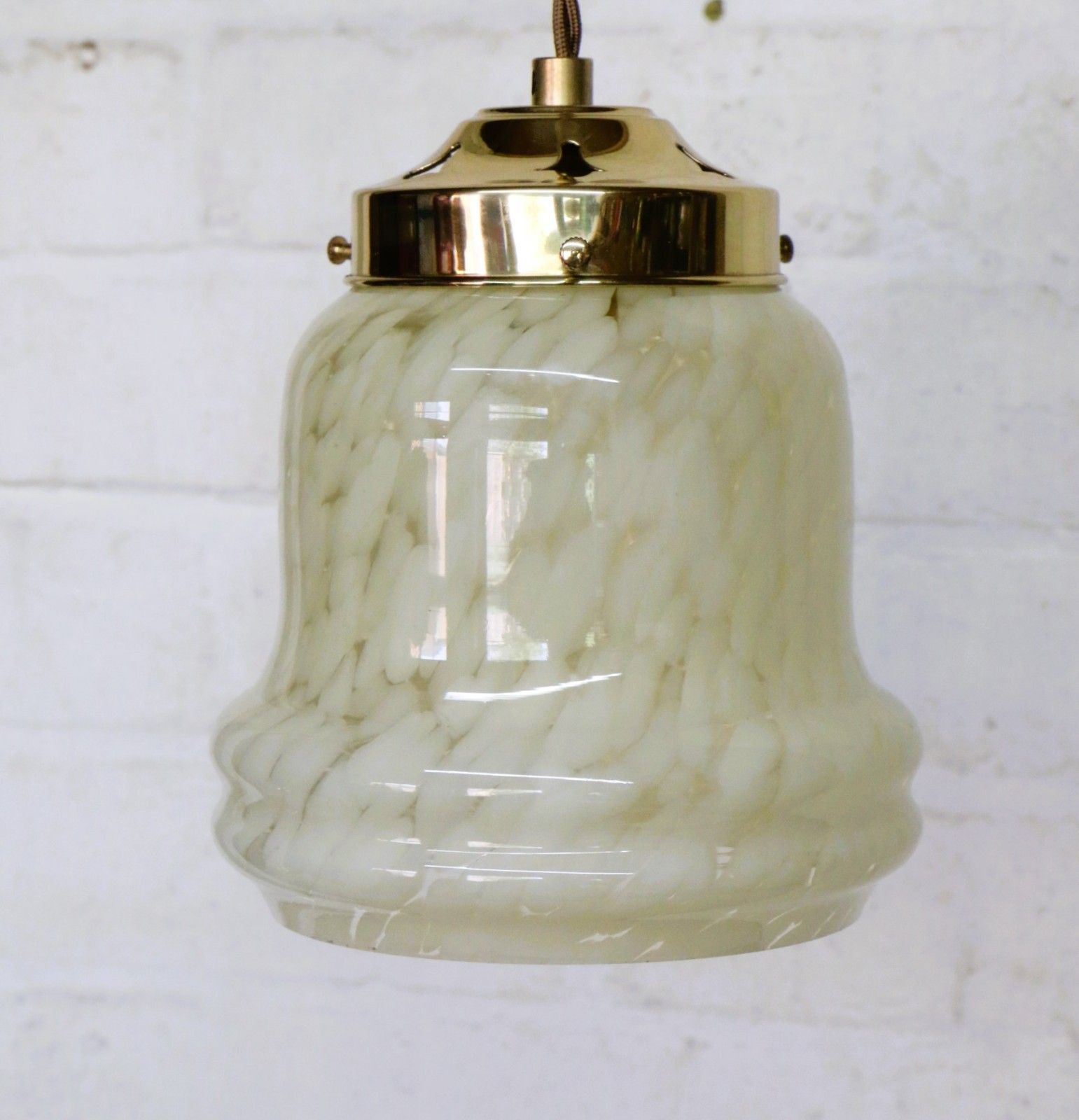 photo for sale Ceiling Light Antique Art Deco Yellow Glass Pendant With Gallery & Fittings