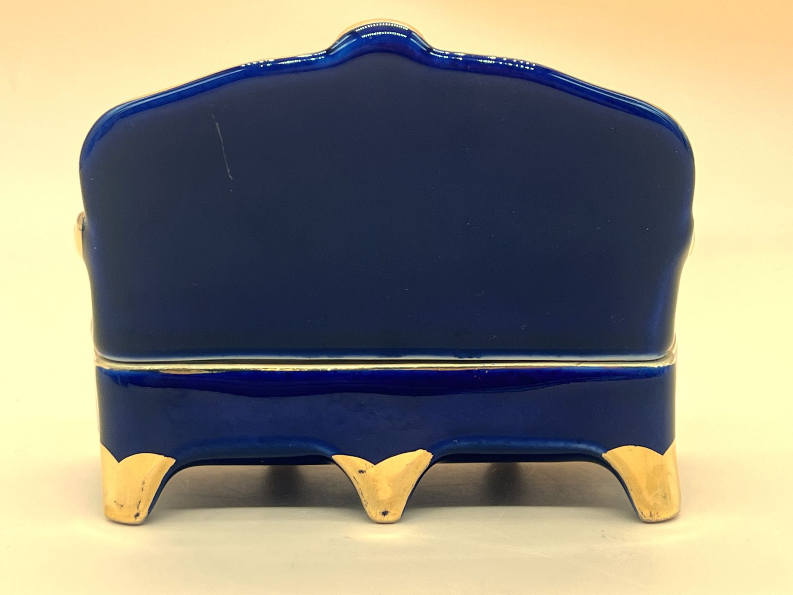 Set Of Limoges Porcelain Cobalt & Gold Sofa And 2 Chairtrinket / Jewelry Boxes. photo Home Decor