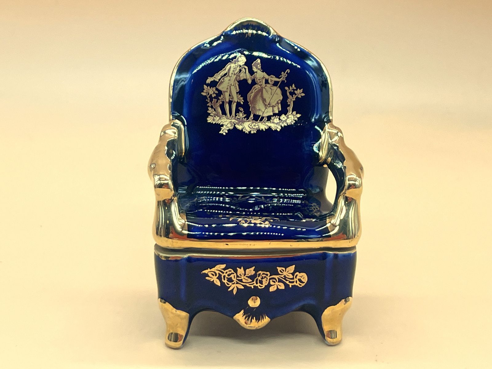 Set Of Limoges Porcelain Cobalt & Gold Sofa And 2 Chairtrinket / Jewelry Boxes. photo vintage