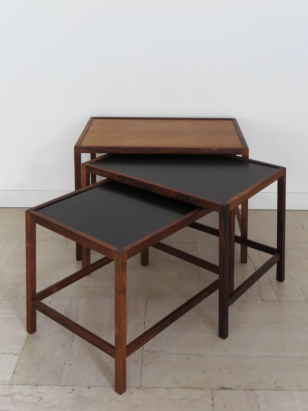 Kurt østervig Scandinavian Dark Wood Nesting Tables Set, Denmark 1960s