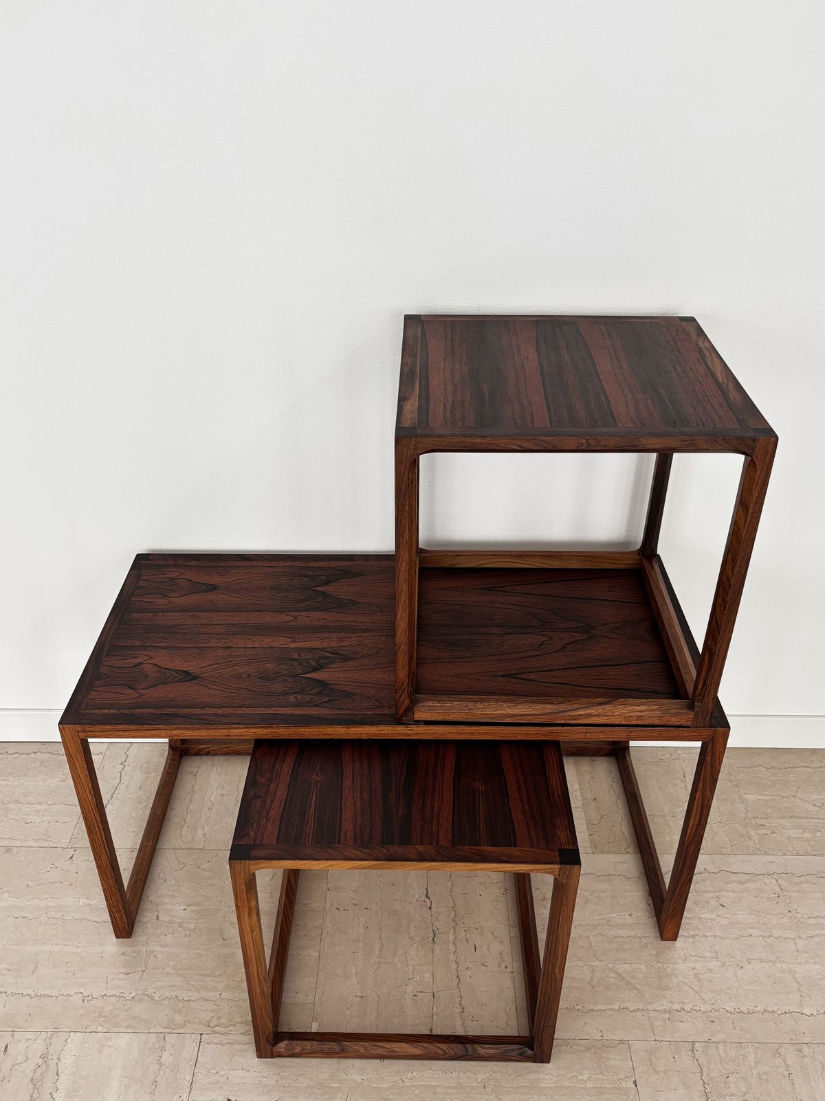 Furniture Kai Kristiansen For Aksel Kjersgaard Scandinavian Midcentury Dark Wood Nesting Tables Set, Denmark 1960s photo