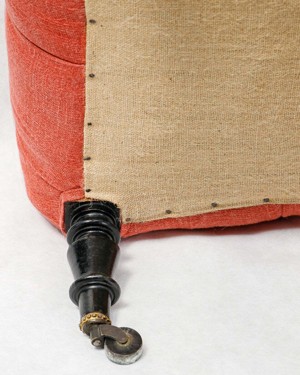 photo for sale Napoleon III Coral Linen Salon Chair & Tufted Footstool