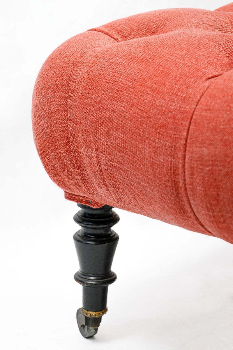 4880.0 Napoleon III Coral Linen Salon Chair & Tufted Footstool photo