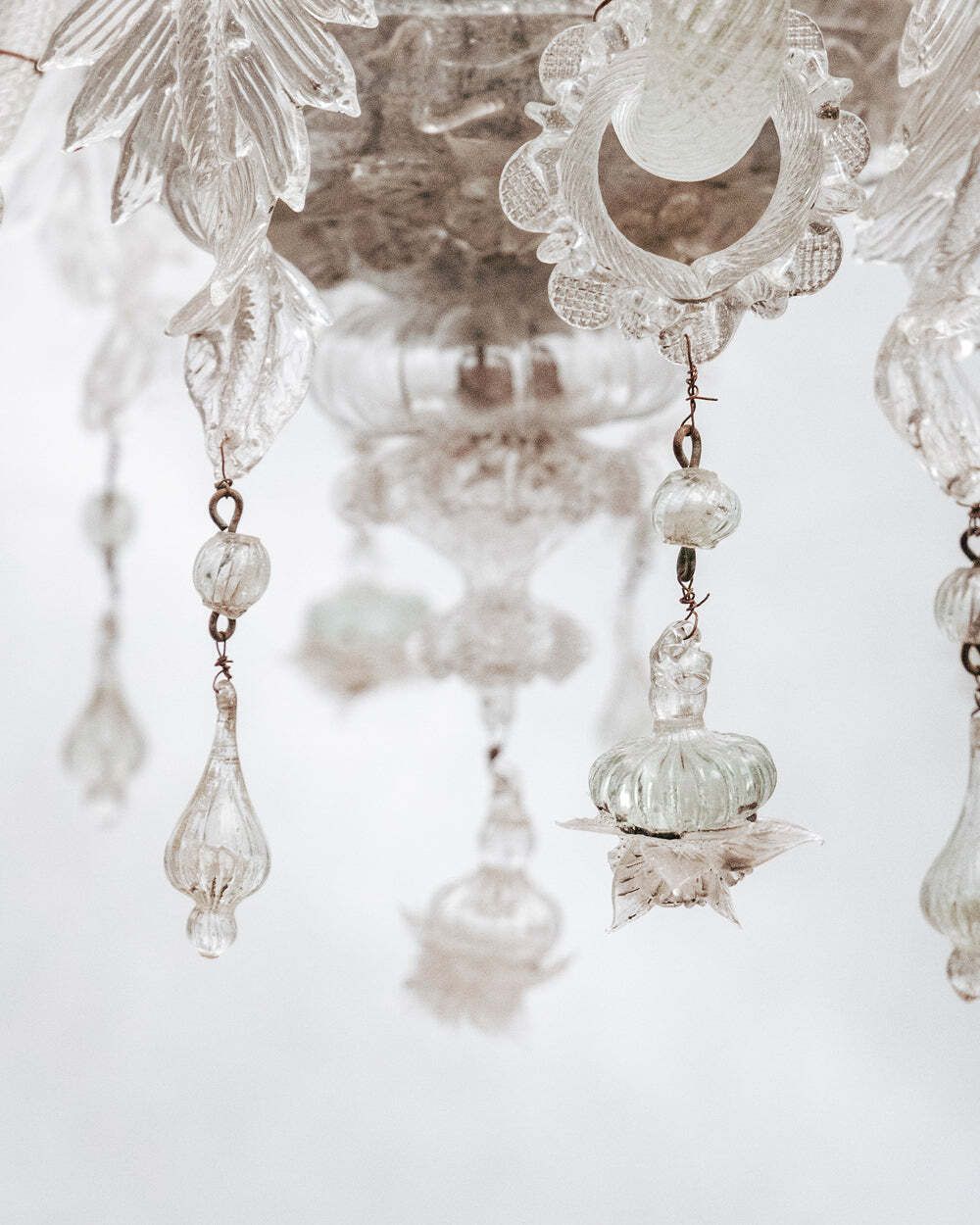 Vintage Venetian Hand Blown White Murano Glass 6 Lights Chandelier photo buy