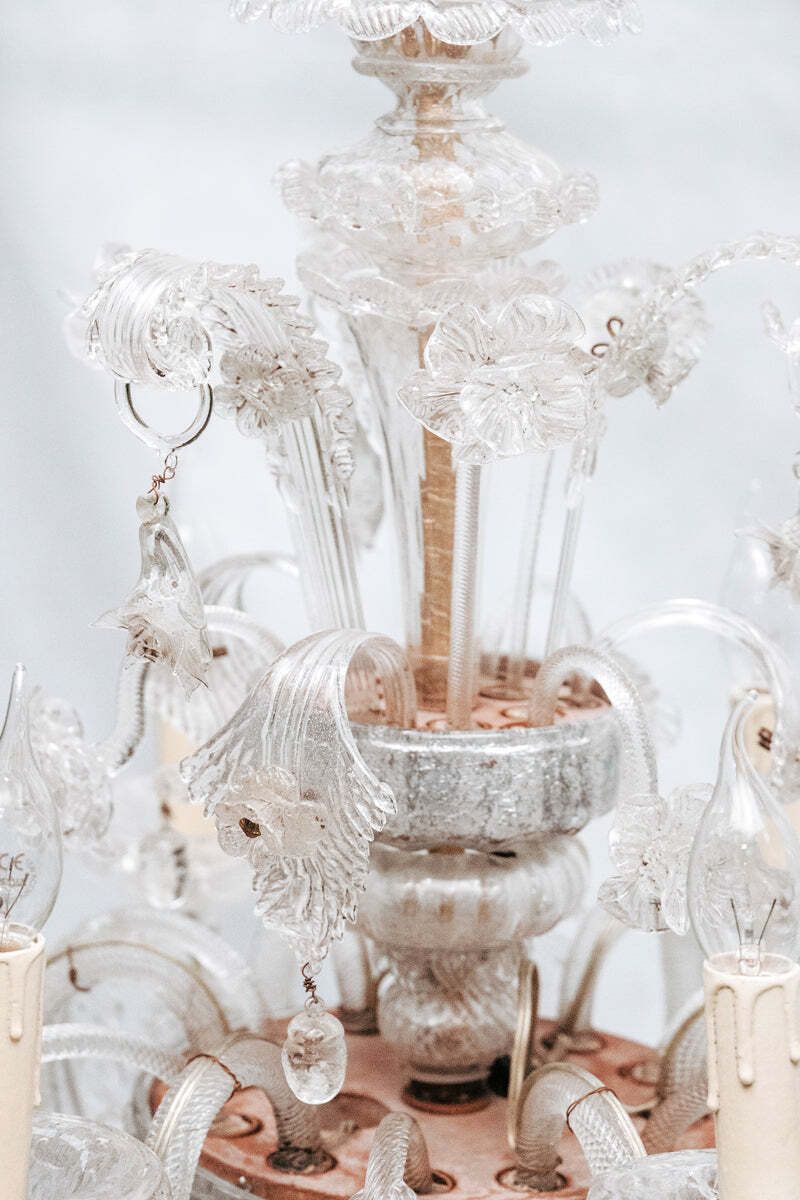 Vintage Venetian Hand Blown White Murano Glass 6 Lights Chandelier photo vintage