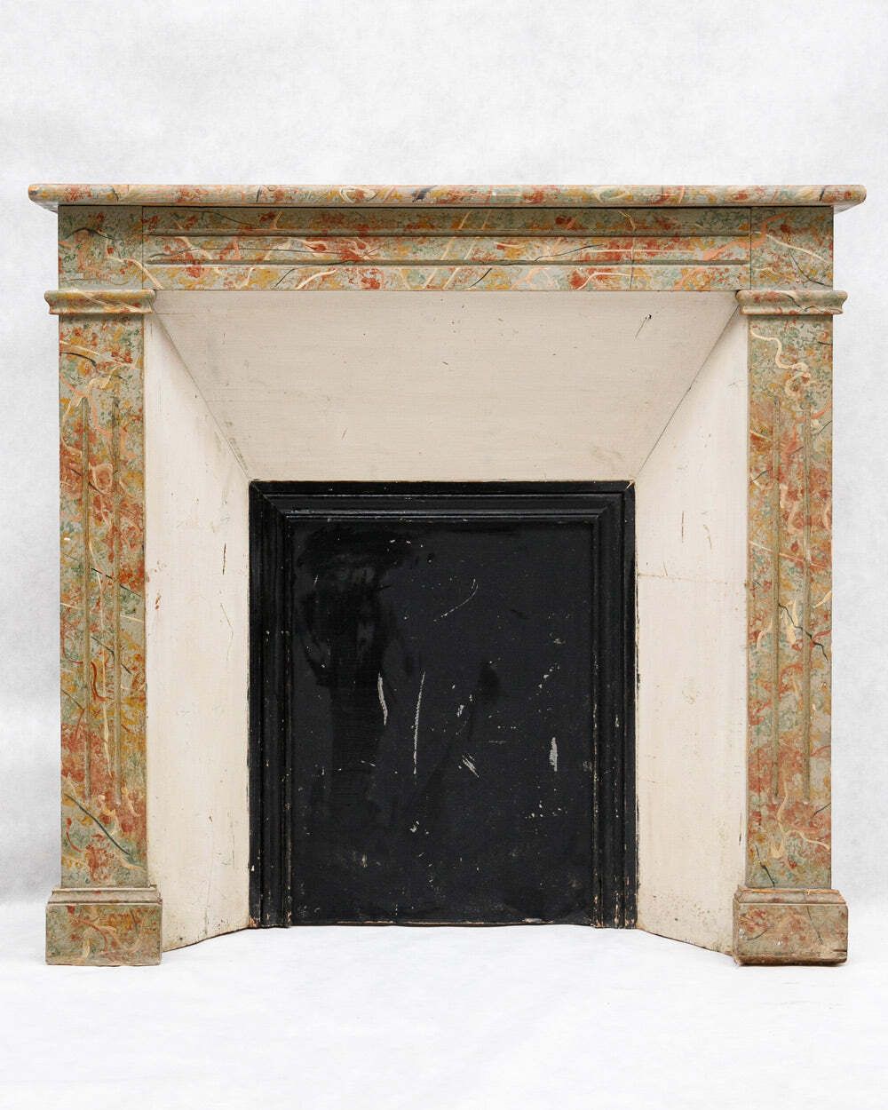 19th C Antique Wooden Faux Marble Painted Fireplace Mantel photo vinterior