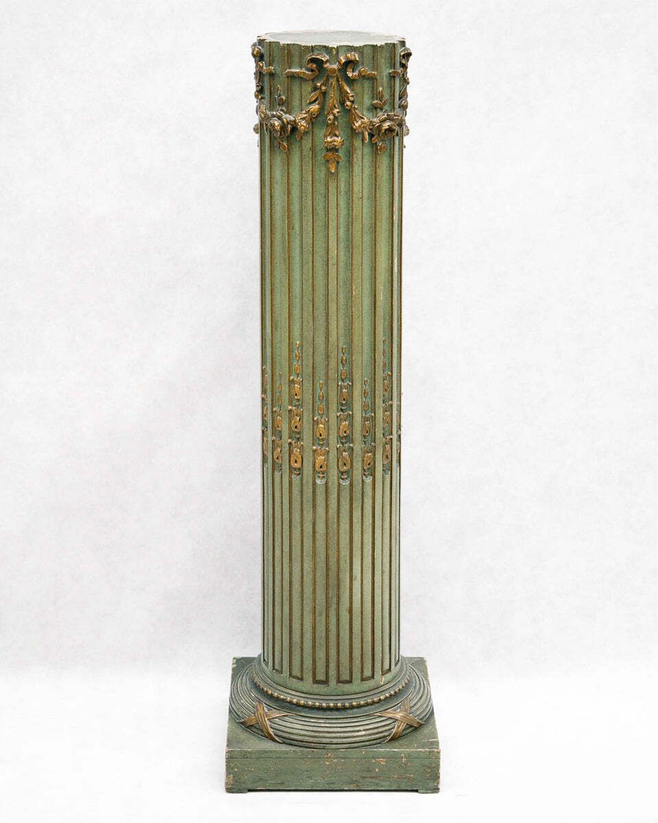 Antiek 19e Eeuws Voetstuk In Olijfgroen, Louis XVI Stijl photo for sale