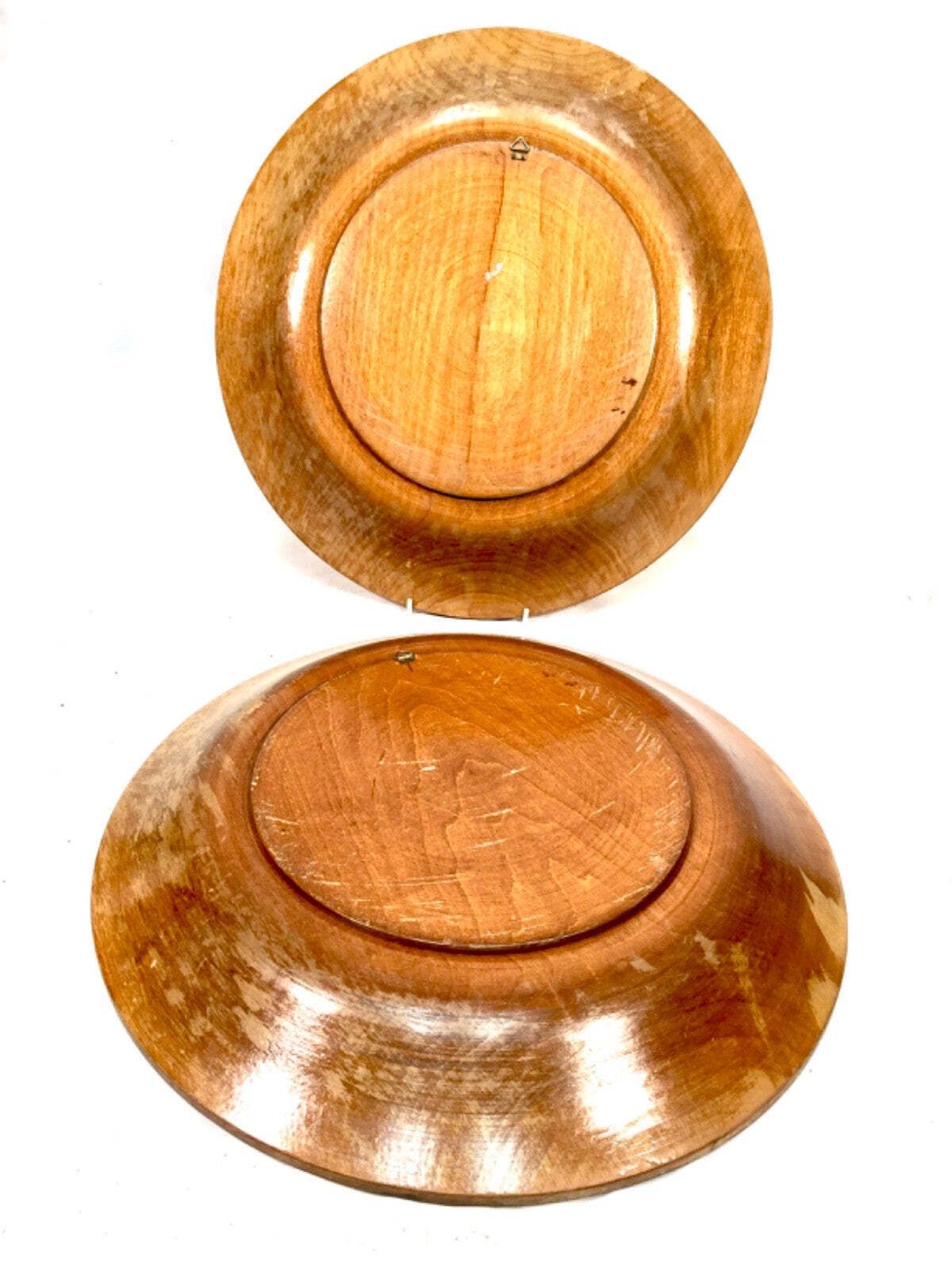 Vintage Hand Carved Pair Wooden Bread Platter Plate / Bowl Acanthus Leaf Edge photo 79.0