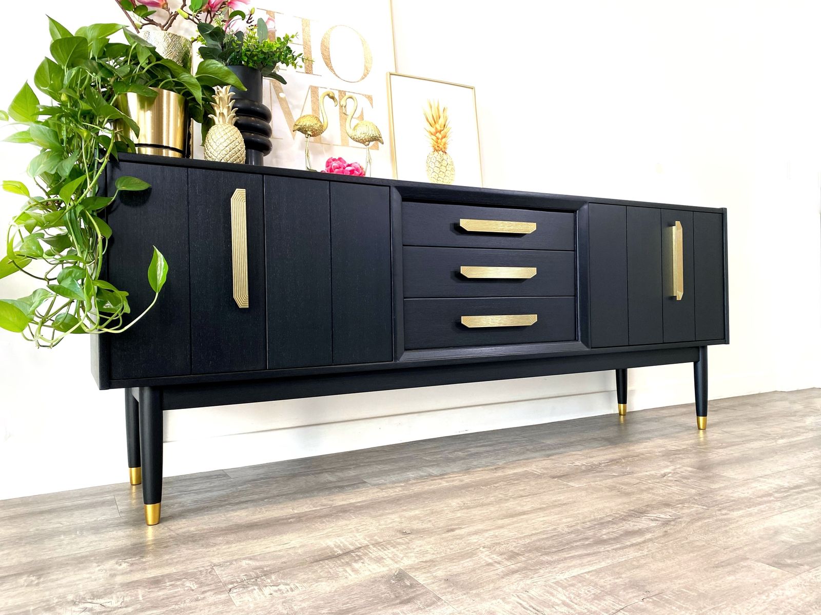 Mid Century Modern G Plan Sideboard Painted Black With Gold Handles photo buy