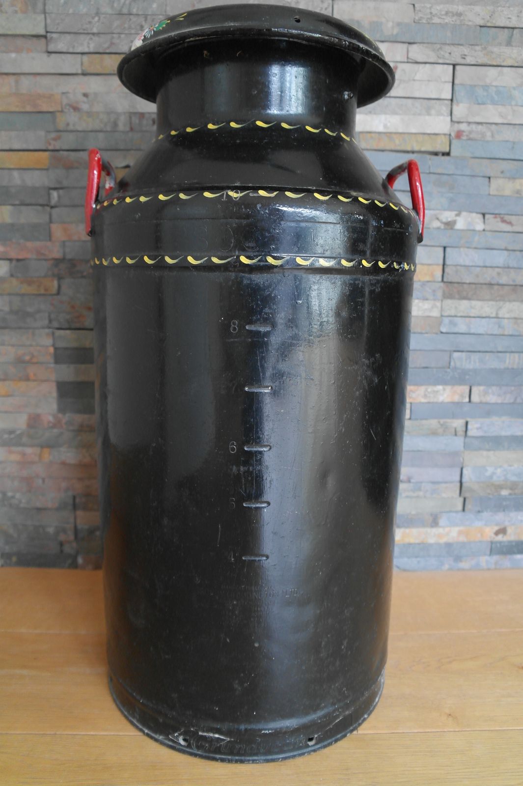 Large Bargeware Milk Churn Handpainted In "Castles & Roses" Traditional Design, 1958 Grundy 10 Gallon Churn. photo for sale