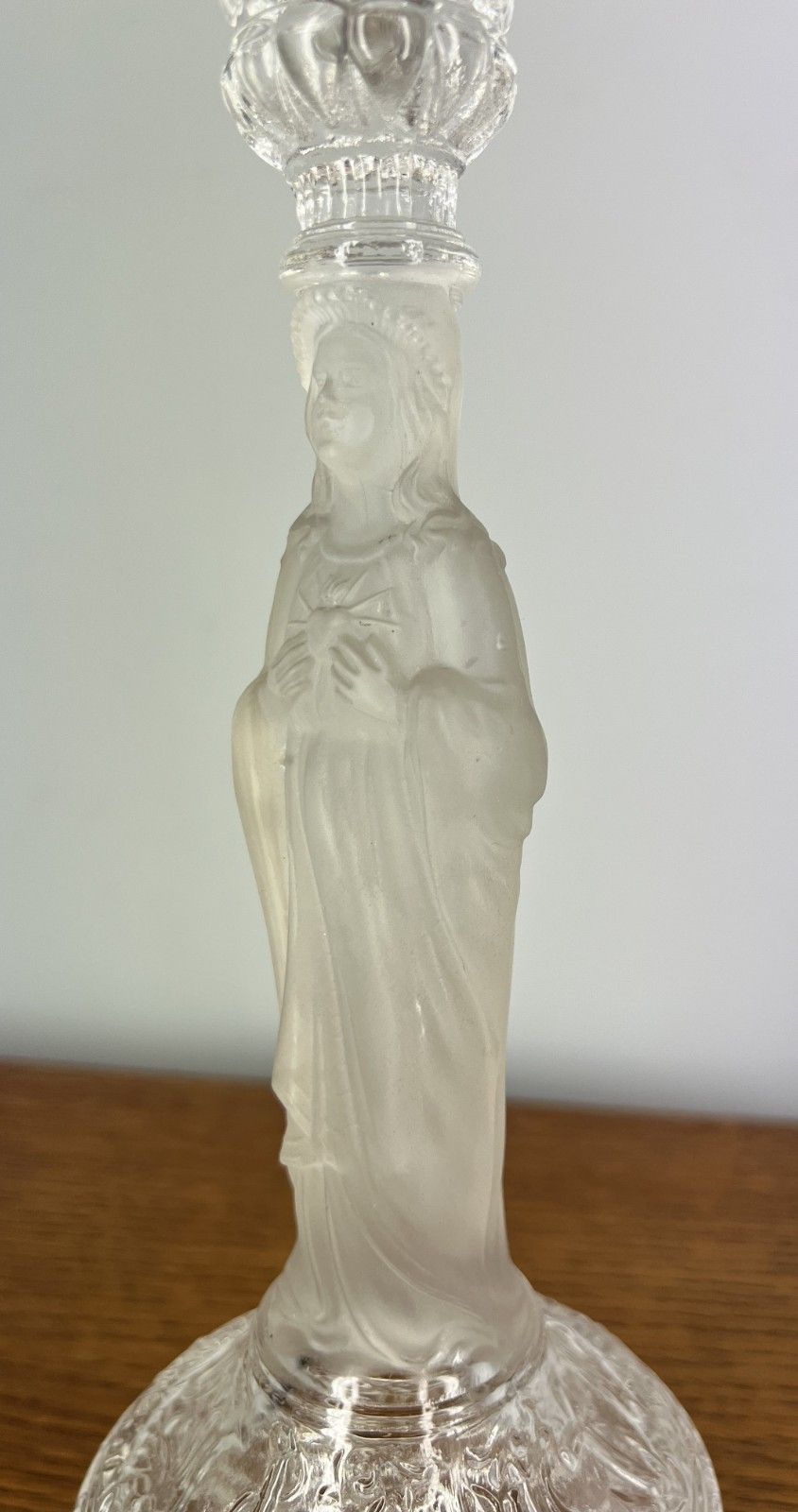 Candlesticks Pair Vintage Glass Religious Jesus & Mary Holders Lot 4021 photo buy