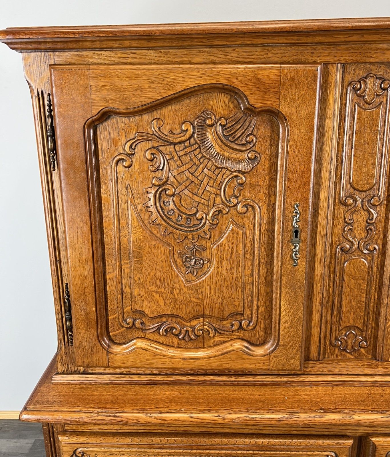 Cabinet Vintage French Louis Style Oak Carved Sideboard With Drawers Lot 4015 photo for sale